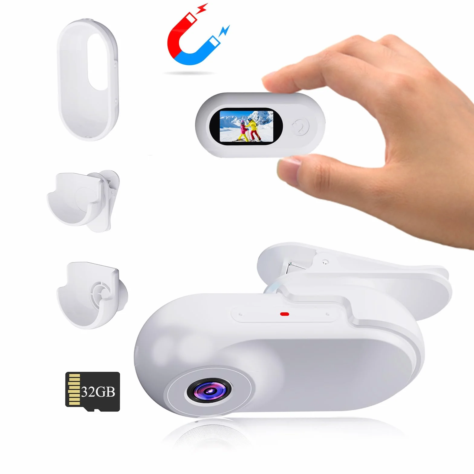 Xilecam Mini Action Cam 1080p Telecamera Animali Telecamere Nascoste da Esterno Body Cam e Accessori（Bianco）