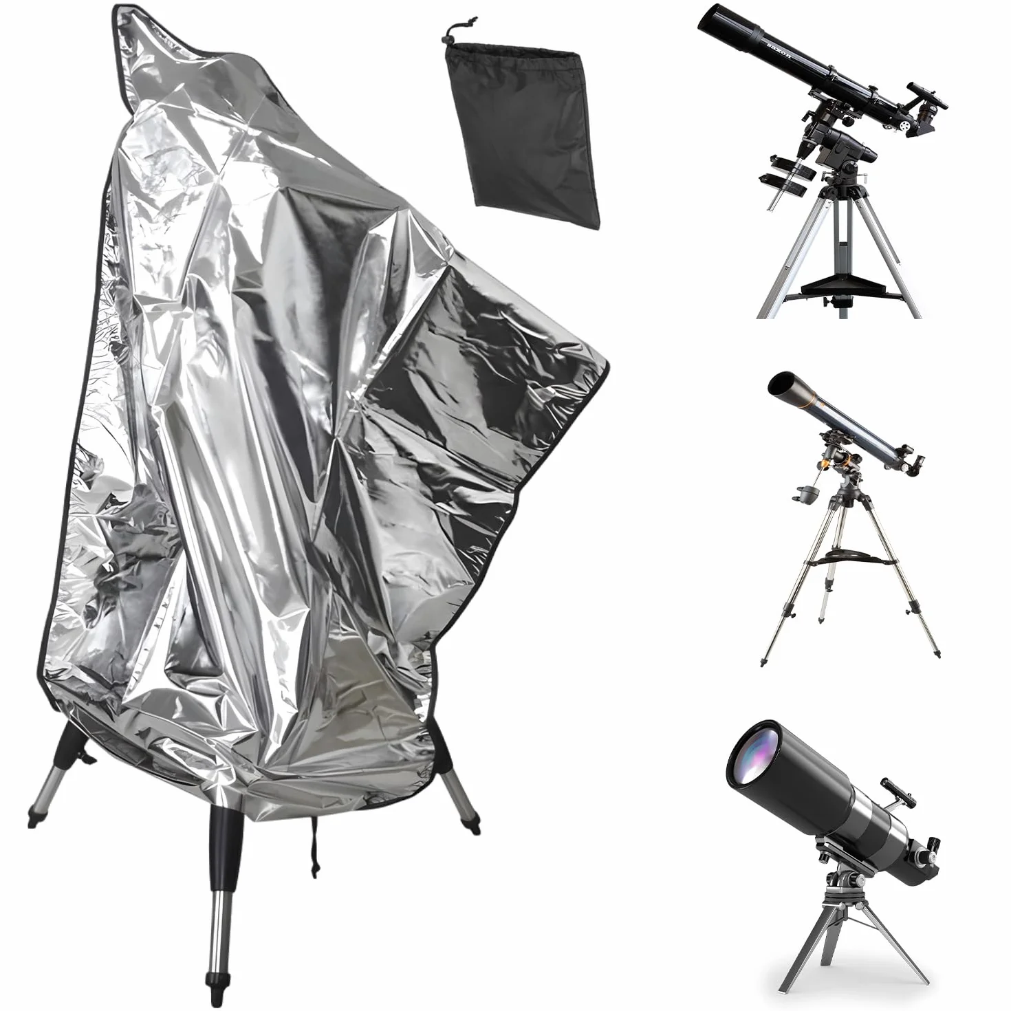 Copertura telescopica 120 x 160 cm, con custodia portaoggetti, copertura telescopio per esterni, copertura impermeabile per telescopio, protezione antipolvere telescopica, antipolvere, antivento
