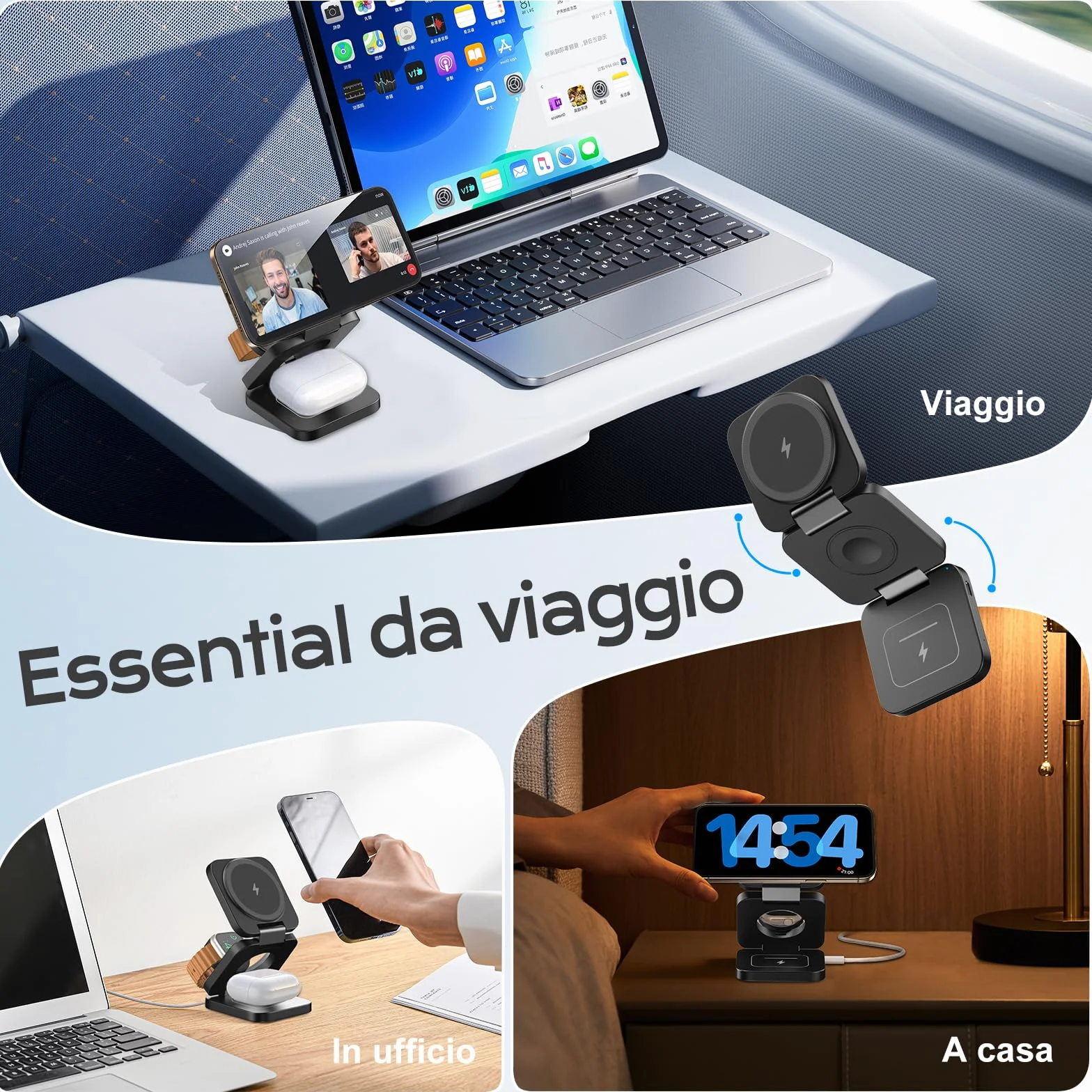 KU XIU Stazione Ricarica per Apple, 3 in 1 caricatore wireless per iphone, supporto magnetico pieghevole per iPhone 17/16/15/14/13/12, caricabatterie rapido da 5 W per Apple Watch, per Airpods