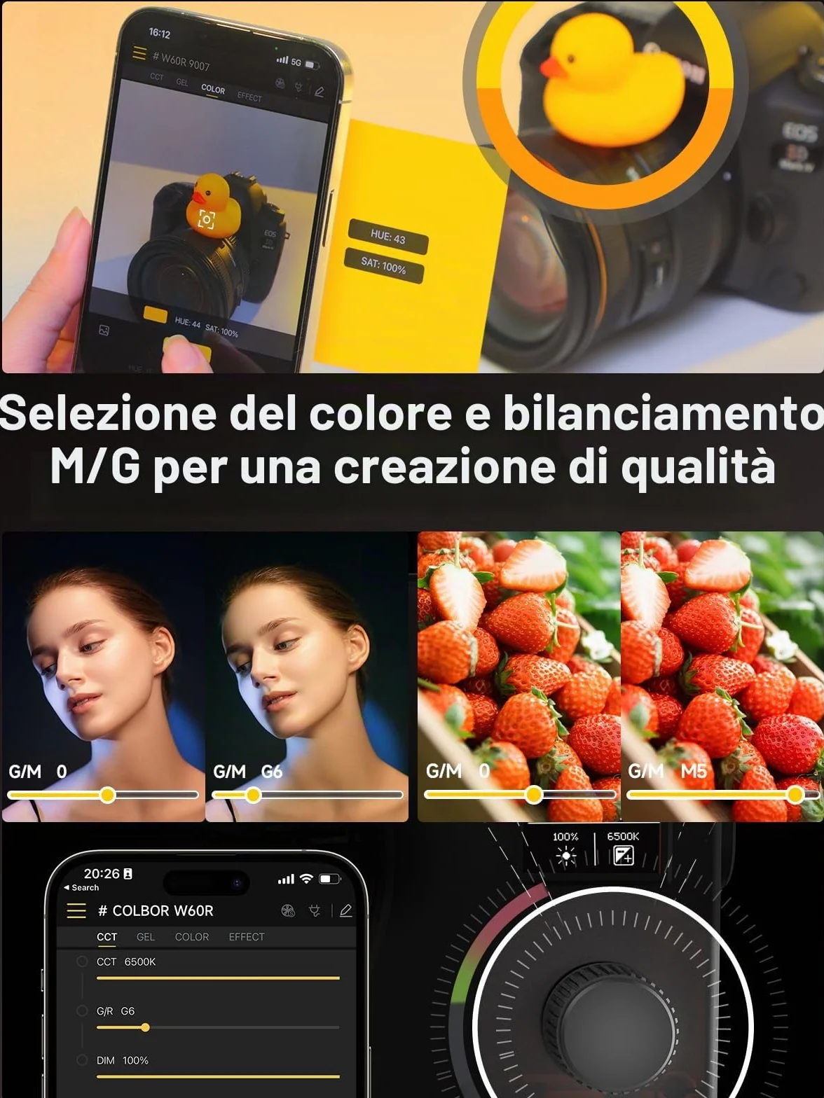 COLBOR Wonder W60R 60W RGB Luce Video Portatile 345g Illuminazione Continua Controllo APP con DC/Tipo C per Interni ed Esterni Filming Interviste Live Streaming, Luce-Video-Fotografia-LED-RGB