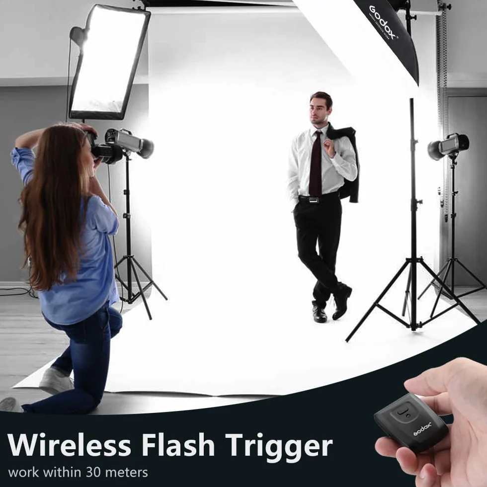 Godox Kit Professionali Flash Stroboscopico da Studio Fotografia, 2 x 180W 5600K Flash Monoluce, RT-16 Trigger, Supporto per Luce, Softbox