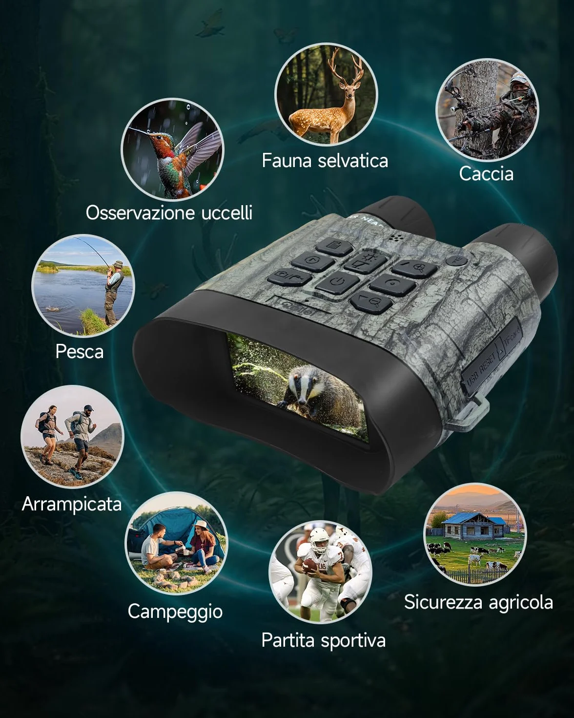 Rollei NightVision 400 4K, binocolo da 40 MP, con visione notturna, militare, zoom digitale, 32 GB, scheda SD, 400 m, fotocamera a infrarossi con torcia da 5000 mAh, visione notturna, binocolo per