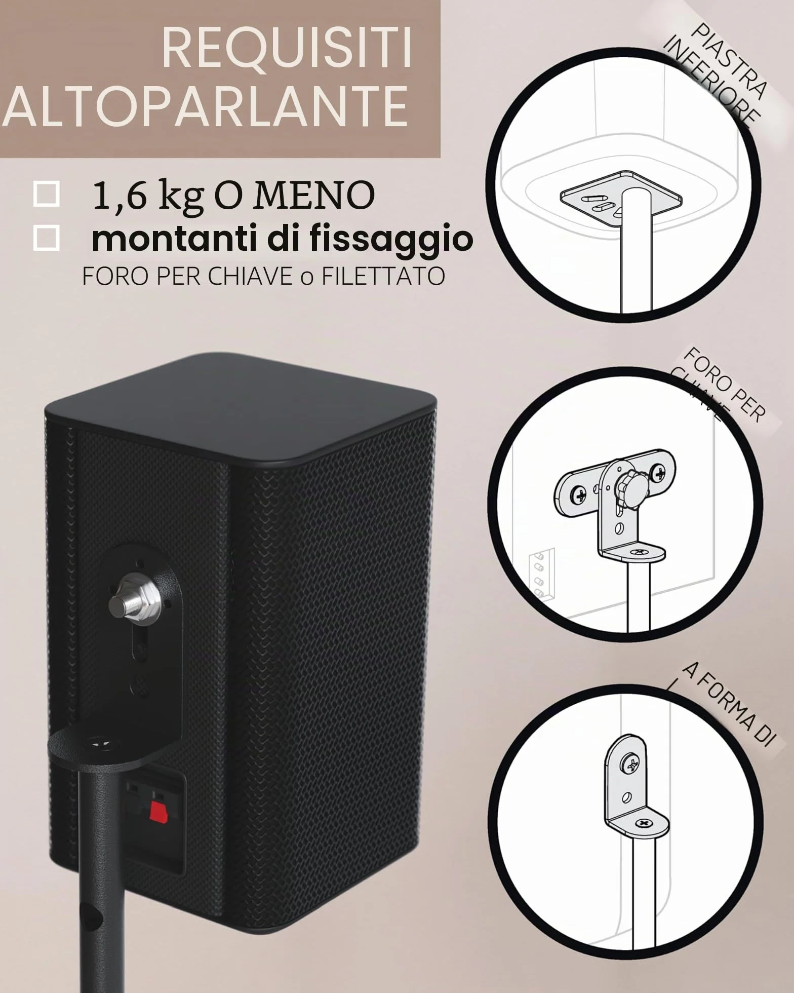 Sanus Supporto per altoparlante regolabile in altezza, si estende da 71,1 cm a 96,5 cm, contiene altoparlanti satellitari e piccoli da scaffale (ad esempio Bose, Harmon Kardon, Polk, JBL, KEF, Nero