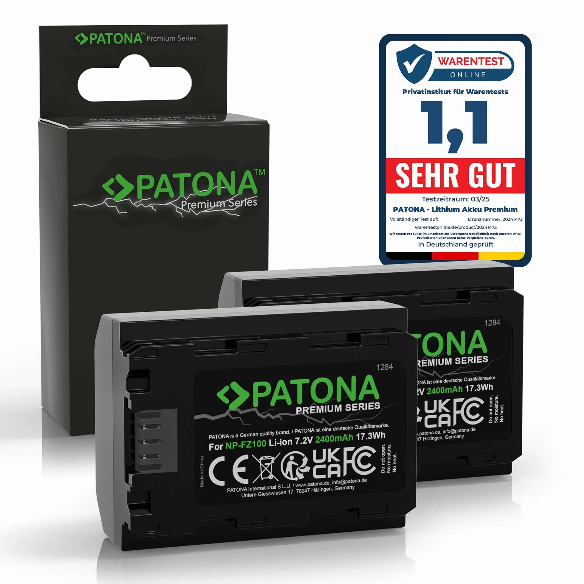 PATONA 2x Premium Batteria NP-FZ100 2400mAh – ricambio per Sony Alpha 6600 6700 7 III/IV 7C II 7CR 7R IV/V A1 FX3 FX30 ZV-E1 – la scelta conveniente per la piattaforma FZ100
