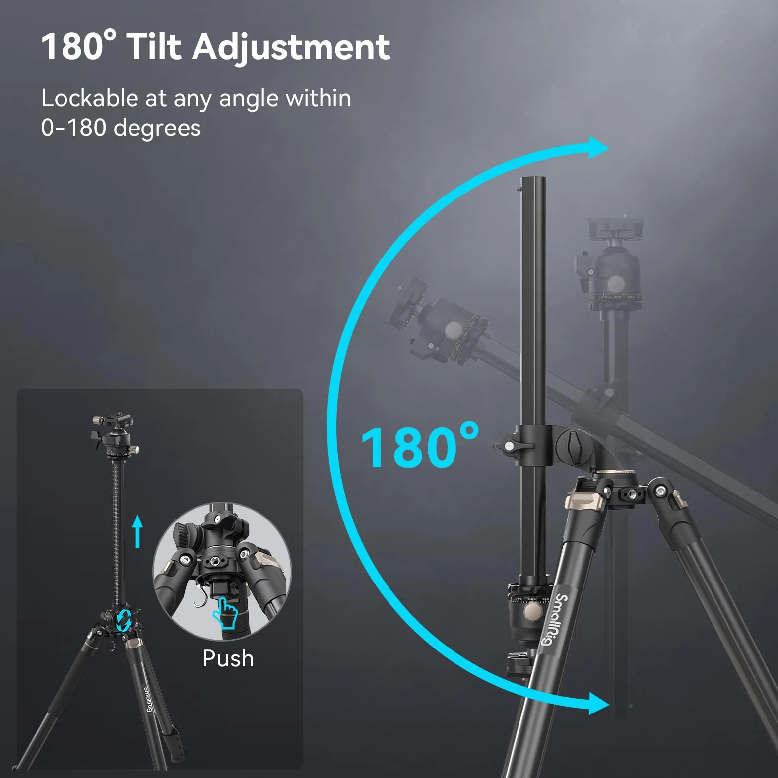 SMALLRIG 2 in 1 Camera Tripod, Treppiede/Monopiede Orizzontale con Colonna Centrale con Rotazione a 360°, con Supporto per Smartphone, per DSLR, Videocamera, CT200, Carico Massimo 22lb/10kg - 4288