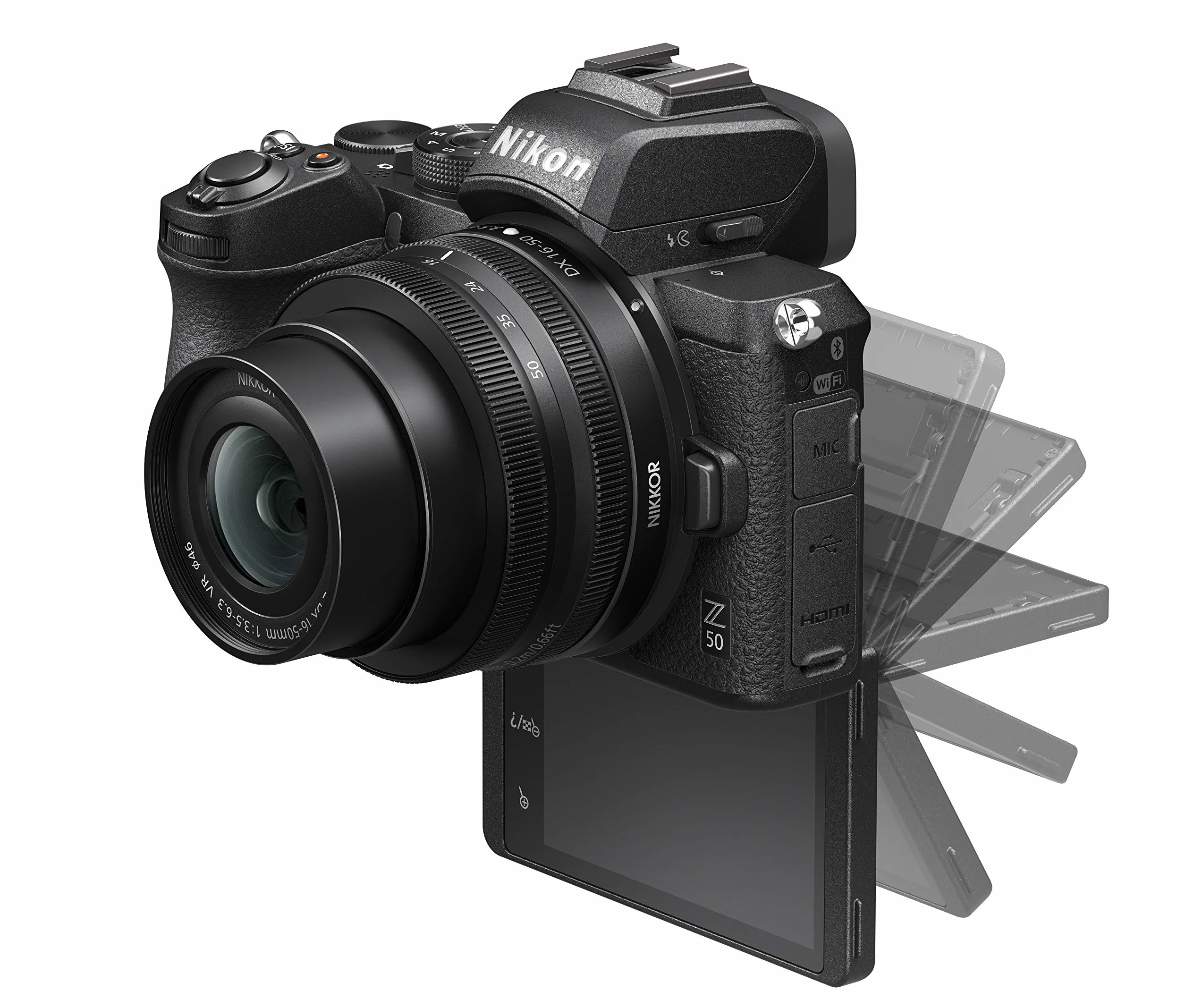 Nikon Z50 + Z Dx 16-50Vr Fotocamera Mirrorless, Cmos Dx da 20.9 Mp, Sistema Hybrid-Af, Mirino Elettronico (Evf), LCD 3.2" Touch, Video 4K, Nero