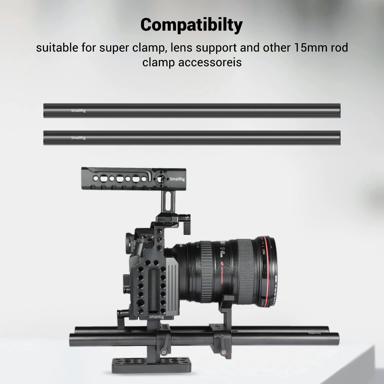 SMALLRIG 15mm Rail Rods(15mm Asta) per Camera Rig Combinazione di 8 Pollici (20 cm) Rods, 10 Pollici (30 cm) Rods e Connettore per Asta - 1659