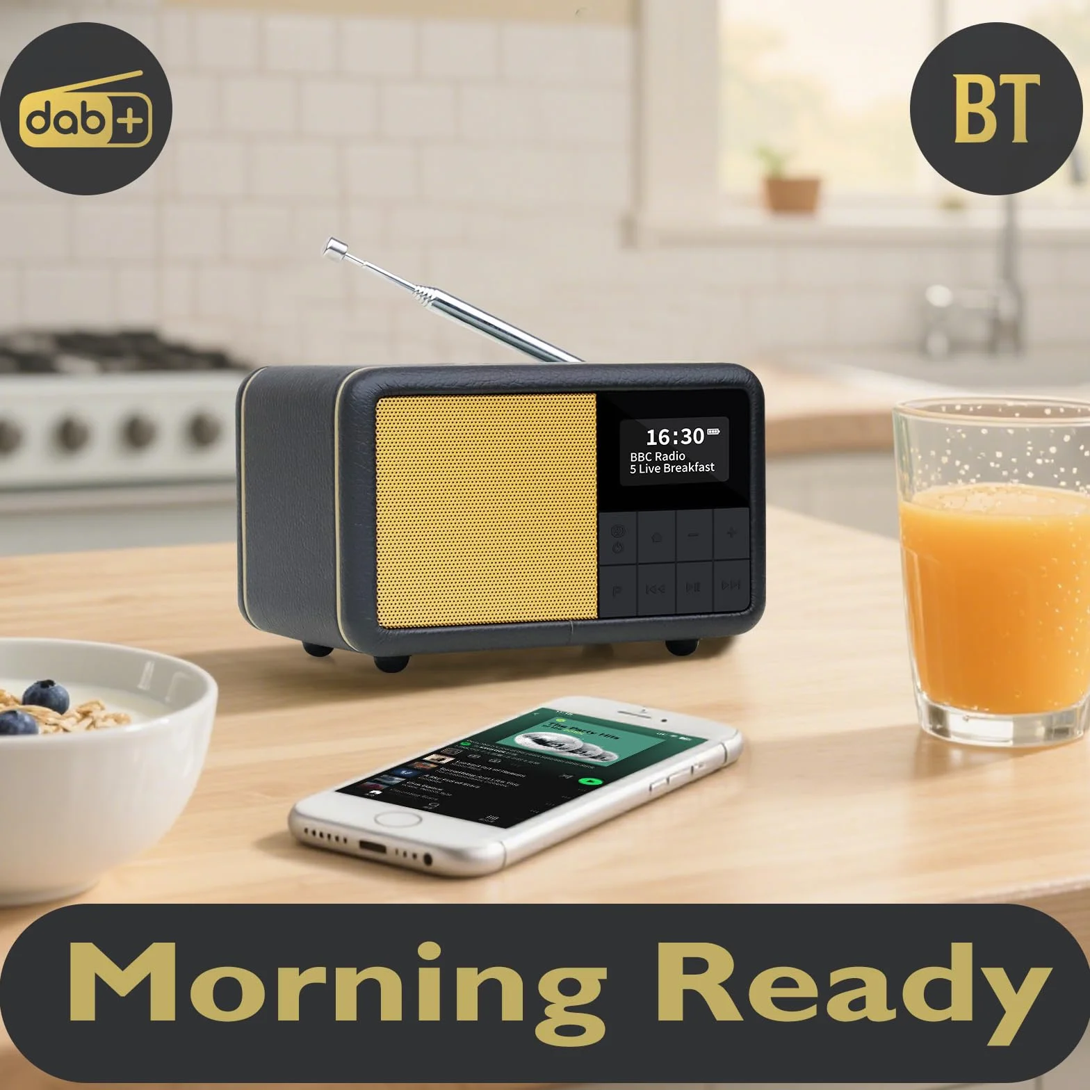 LEMEGA CR7 Mini Radio DAB+ Portatile Bluetooth 12h Autonomia FM IPX4 Impermeabile Custodia Legno Pelle Sveglia Sleep Timer 40