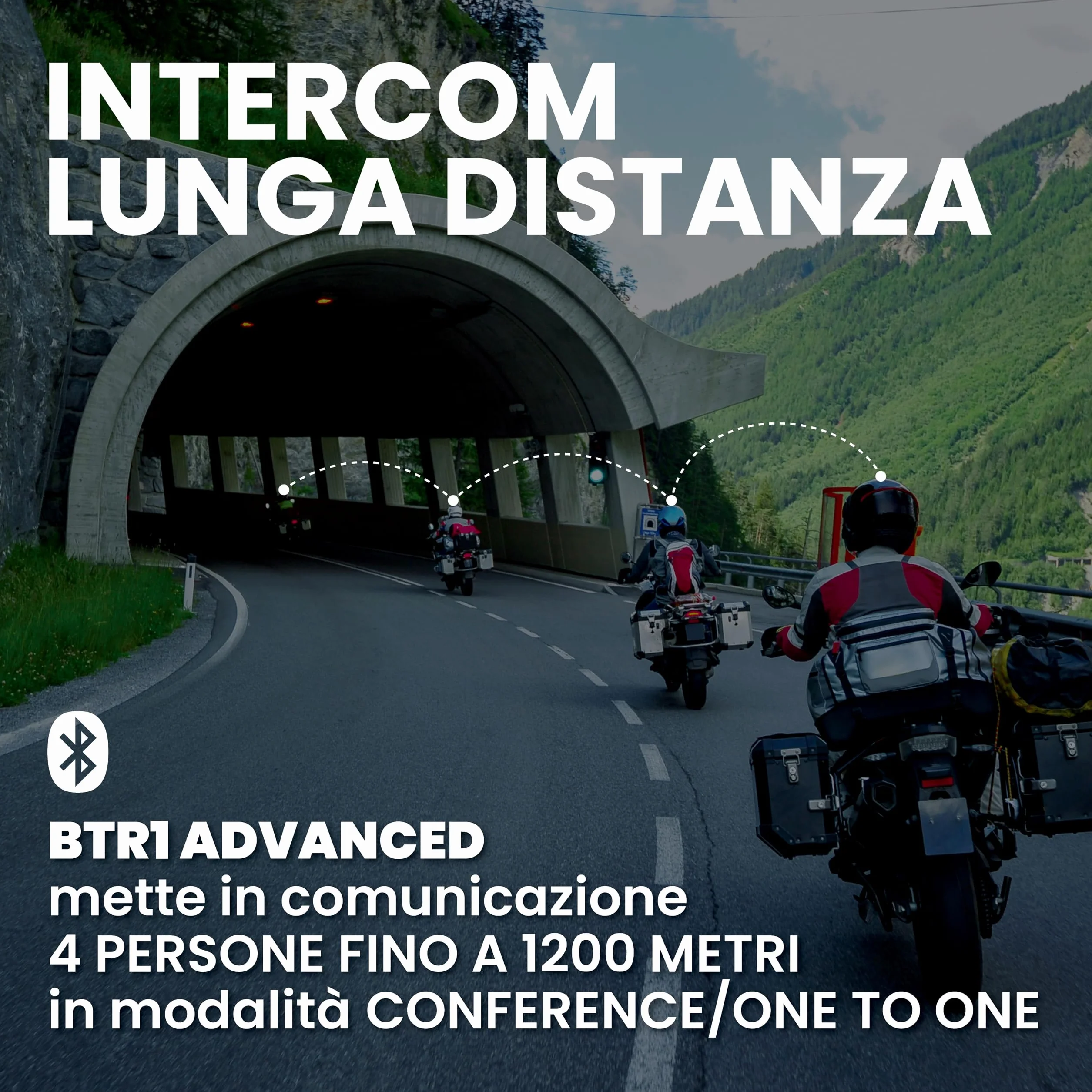 Midland BTR1 Advanced Twin Interfono Moto Bluetooth Impermeabile IPX6 1,2km 4 Persone Conference Batteria 23h Audio HD