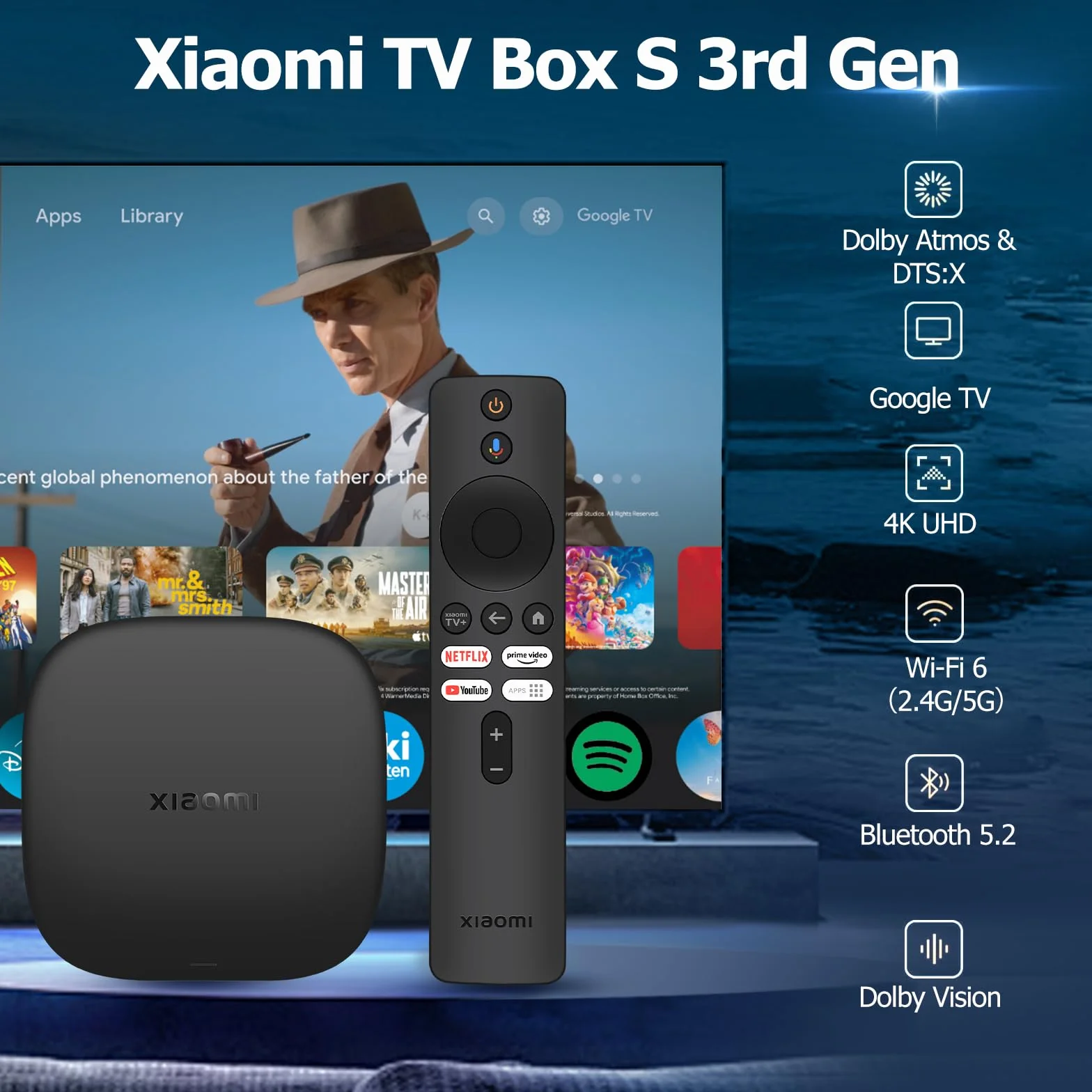 Xiaomi TV Box S (3nd Gen) - 4K Ultra HD, Potente procesador,2GB RAM, 32GB Memoria Smart TV Box, Google TV, Dolby Vision, HDR10+, Dolby Atmos, DTS-X, Wireless Projection, WiFi 6, Nero