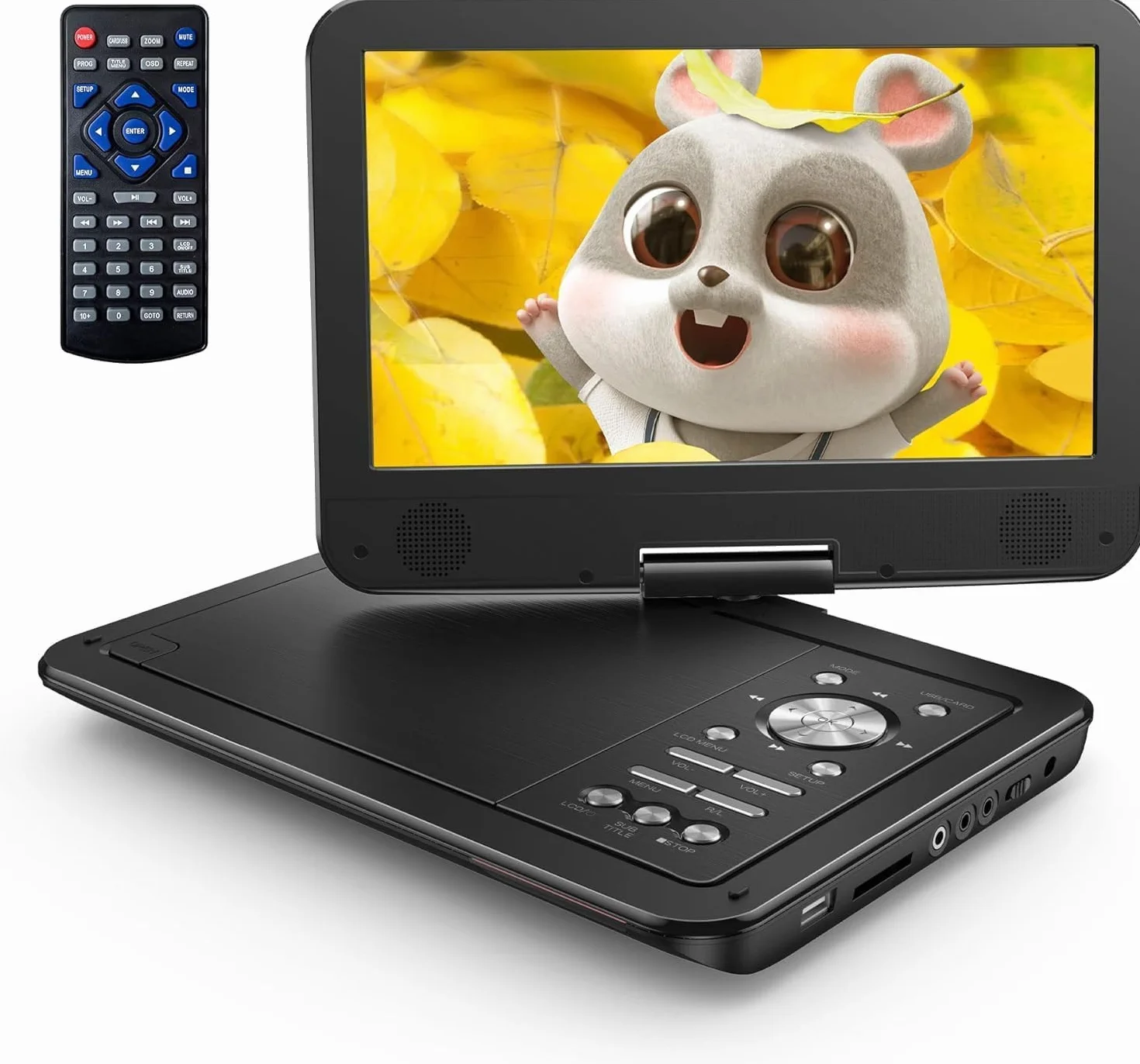 YOTON Lettore DVD portatile da 12,5 pollici con schermo girevole HD da 10,5 pollici per auto e bambini, batteria integrata, auricolare/AV-IN/AV-OUT/USB/scheda SD/TV Sync e formati VCD/MPG/JEPG (non