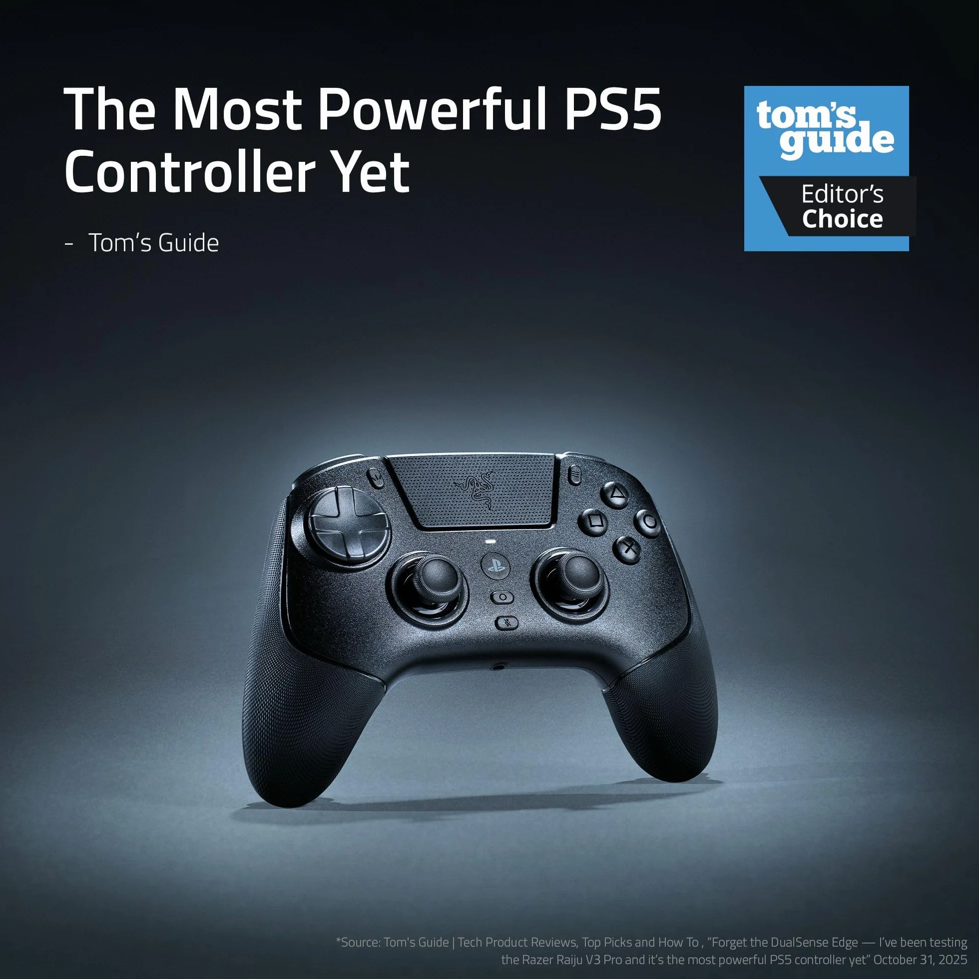 Razer Raiju V3 Pro Controller Wireless: licenza ufficiale per PlayStation, PS5, PC - Prestazioni di livello eSport senza ritardi - 6 pulsanti rimappabili - Thumbstick personalizzabili - Trigger veloci