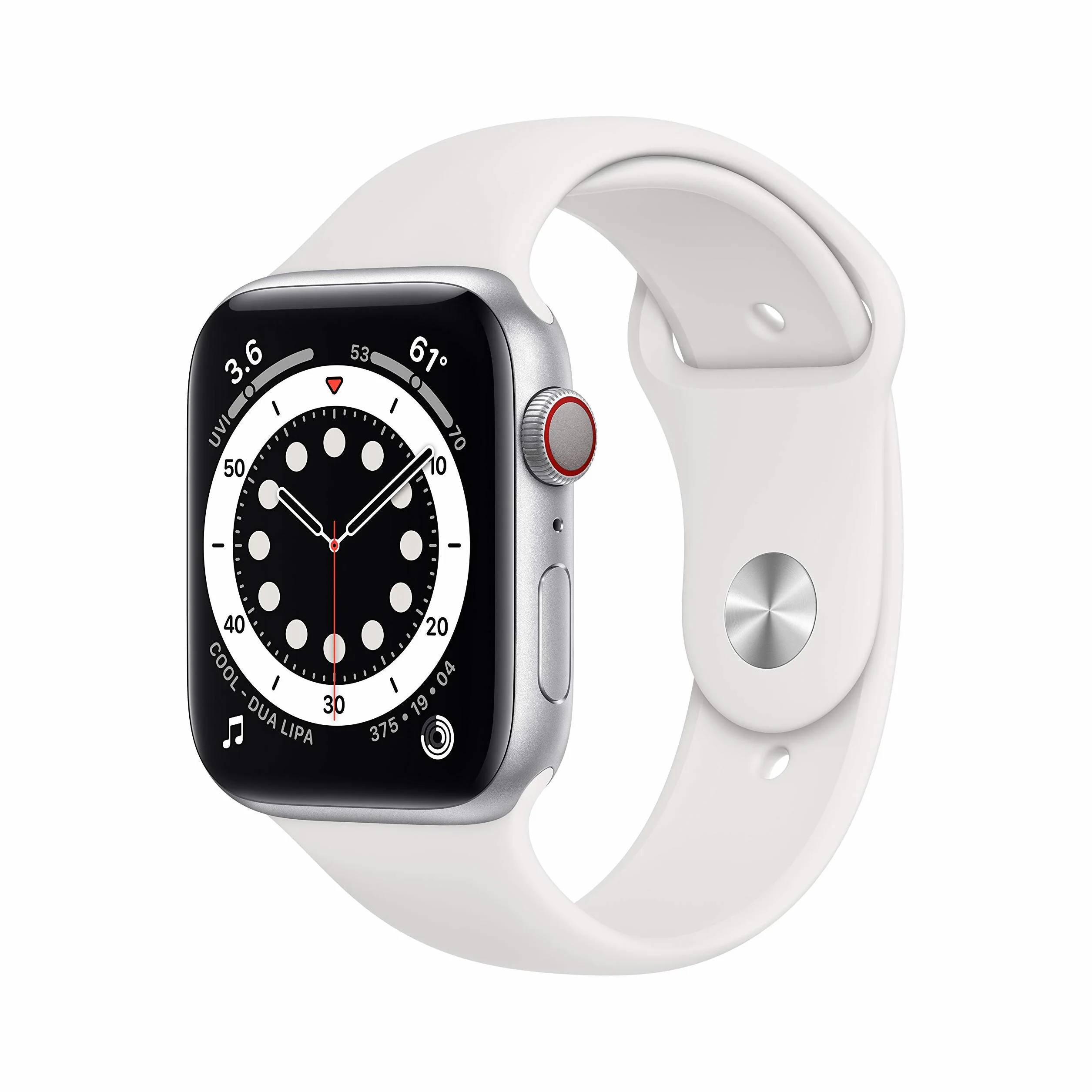 Apple Watch Series 6 (GPS + Cellulare, 44MM) Cassa in Alluminio Argento con Cinturino Sport Bianco (Ricondizionato)