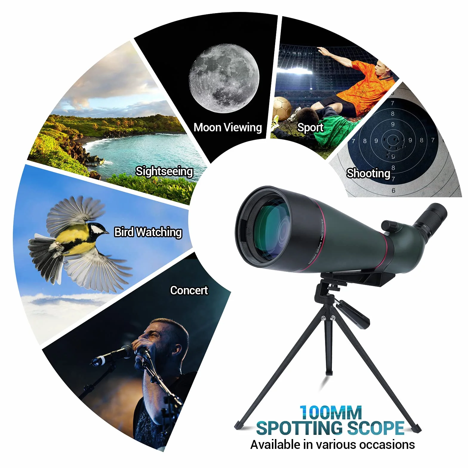 NOCOEX Vista lunga 25-75x 100mm impermeabile HD con treppiede, custodia per il trasporto, lente FMC per Bird Watching, Caccia, Turismo all'aperto Verde