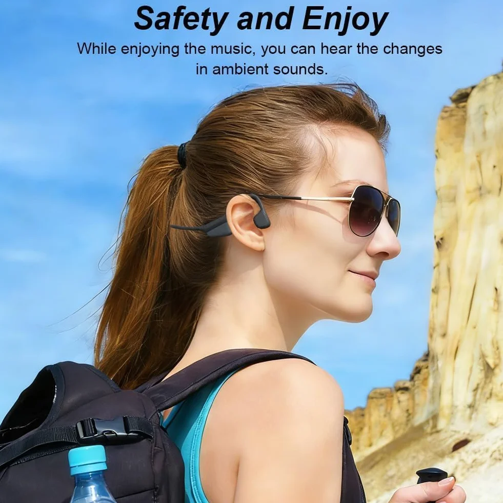 Cuffie Conduzione Ossea, Bluetooth 5.3, Auricolari Sportivi Bluetooth Open-ear, IPX5 Impermeabili, Autonomia 10 Ore, Qualità Audio HD, Open-ear Cuffie Per Corsa Ciclismo Guida Fitness (Nero)