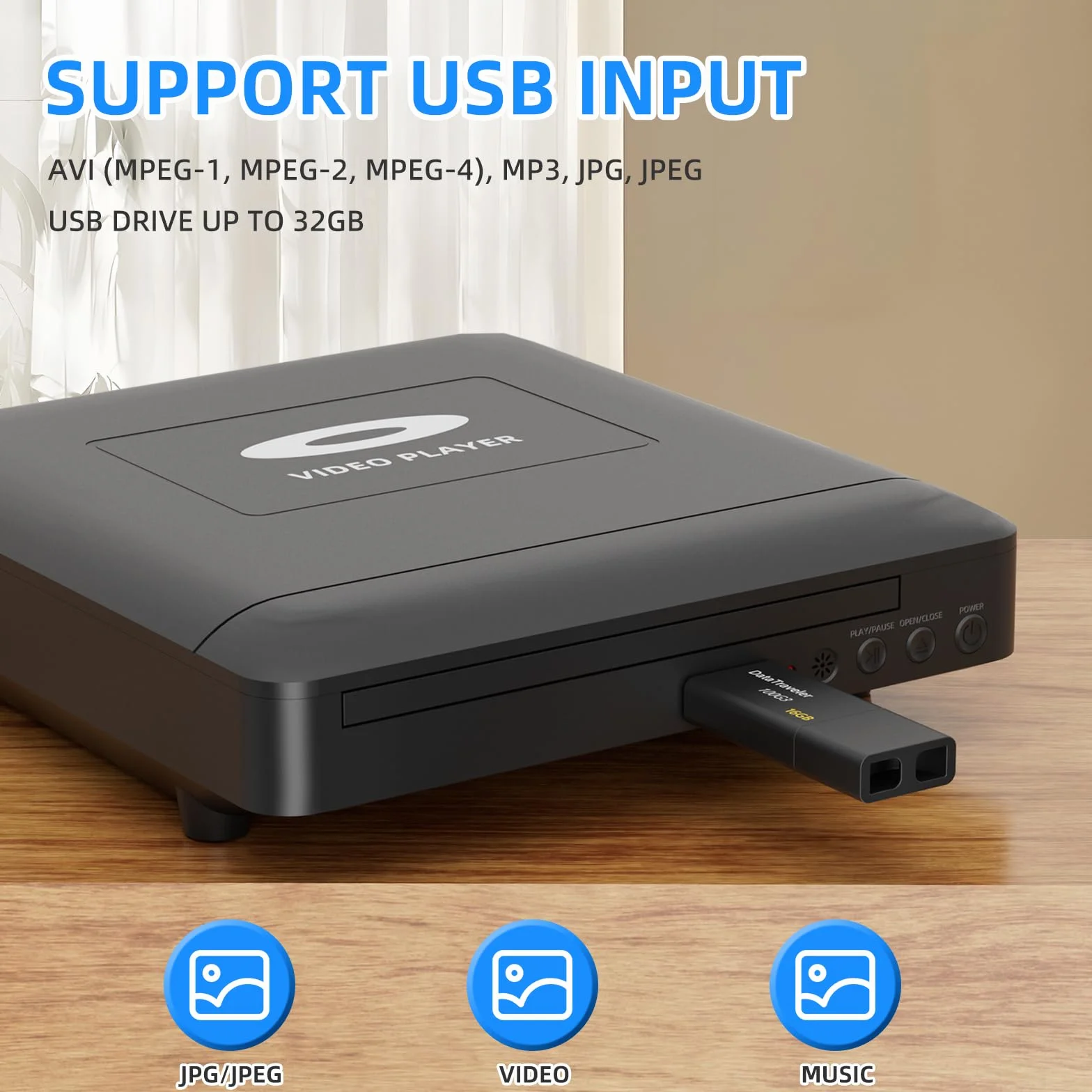 Mini Lettore DVD HD con Porta HDMI, 1080P Lettore DVD per Smart TV, Region Free Connessione, Cavo di uscita integrato PAL/NTSC, HDMI/RCA incluso, Lettore Cd per La Casa