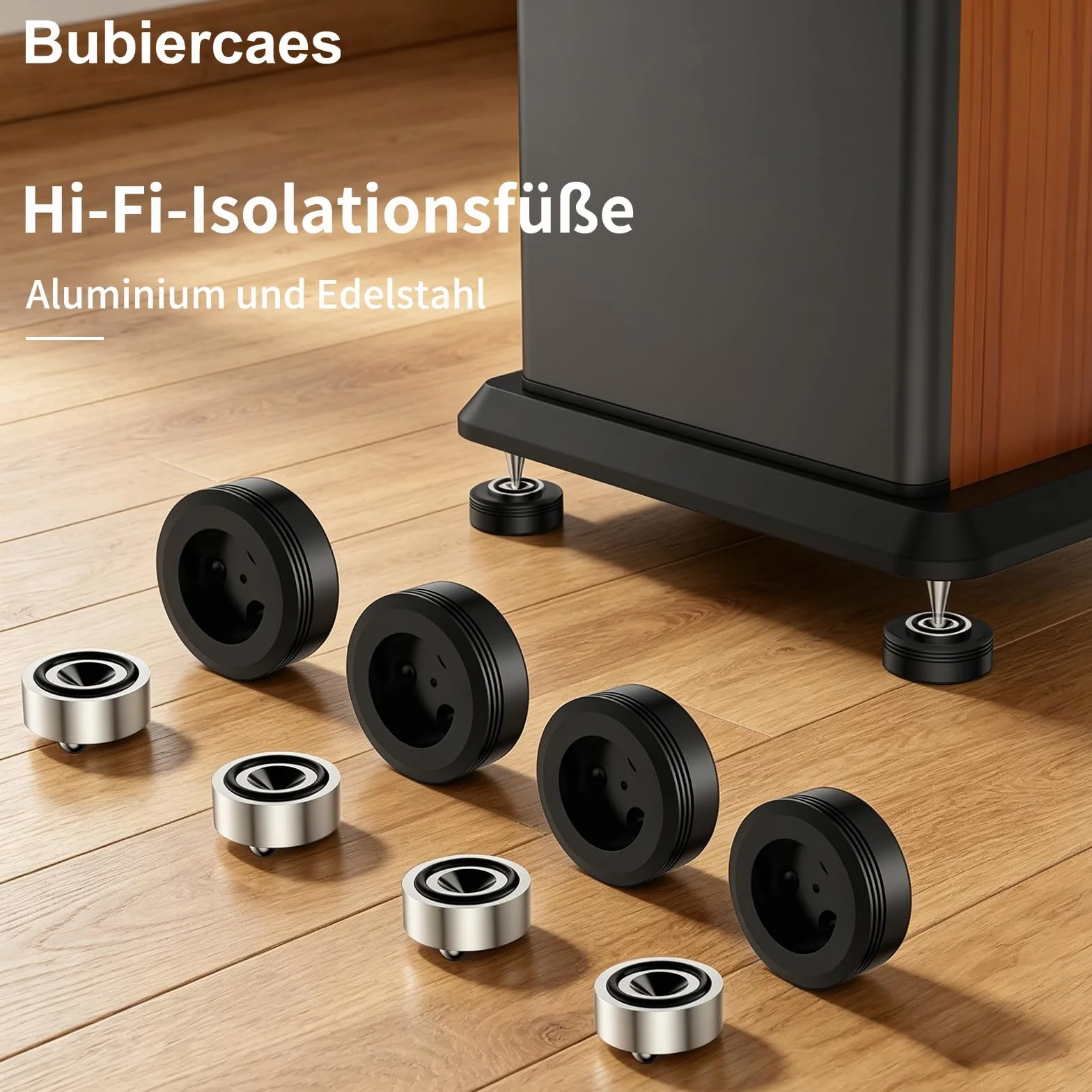 HiFi Supporto per altoparlante 50×20 mm alluminio ammortizzatori piedini isolanti 4 pezzi nero