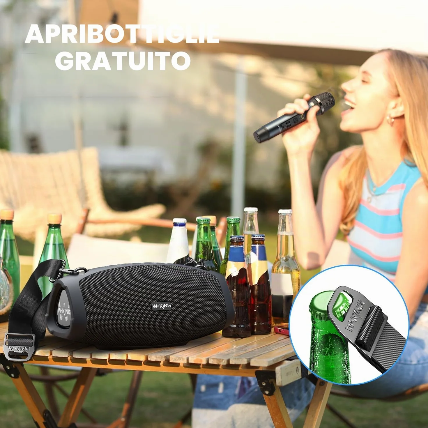 W-KING 120W PICCO 70W Cassa Bluetooth Altoparlante Potente Portatile Grande con Wireless Microfono, IPX6 Impermeabile per Esterni,Cinghia/Grande Basso/Accumulatore Di Energia/DSP/Audio/Sche TF/EQ/Apri
