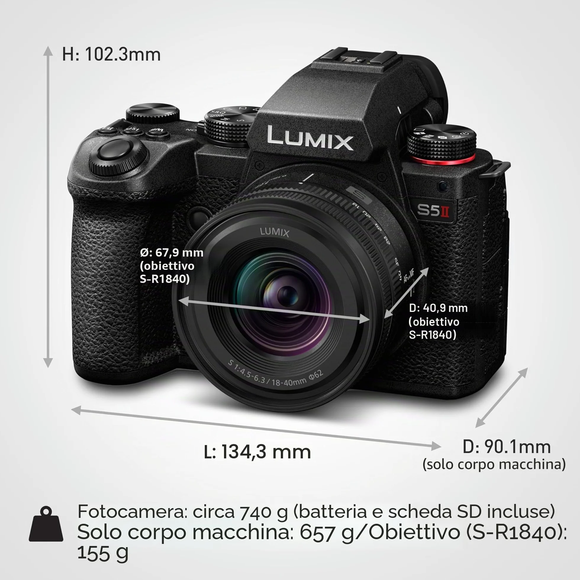 Panasonic Lumix S5 II Corpo Macchina Mirrorless Full Frame, con S-R1840E 18-40mm S Obiettivo, 4K 60P e 6k 30P, Schermo Ribaltabile, Wi-Fi, AF Ibrido di Fase Con 779 Punti, IS Attivo, Nero