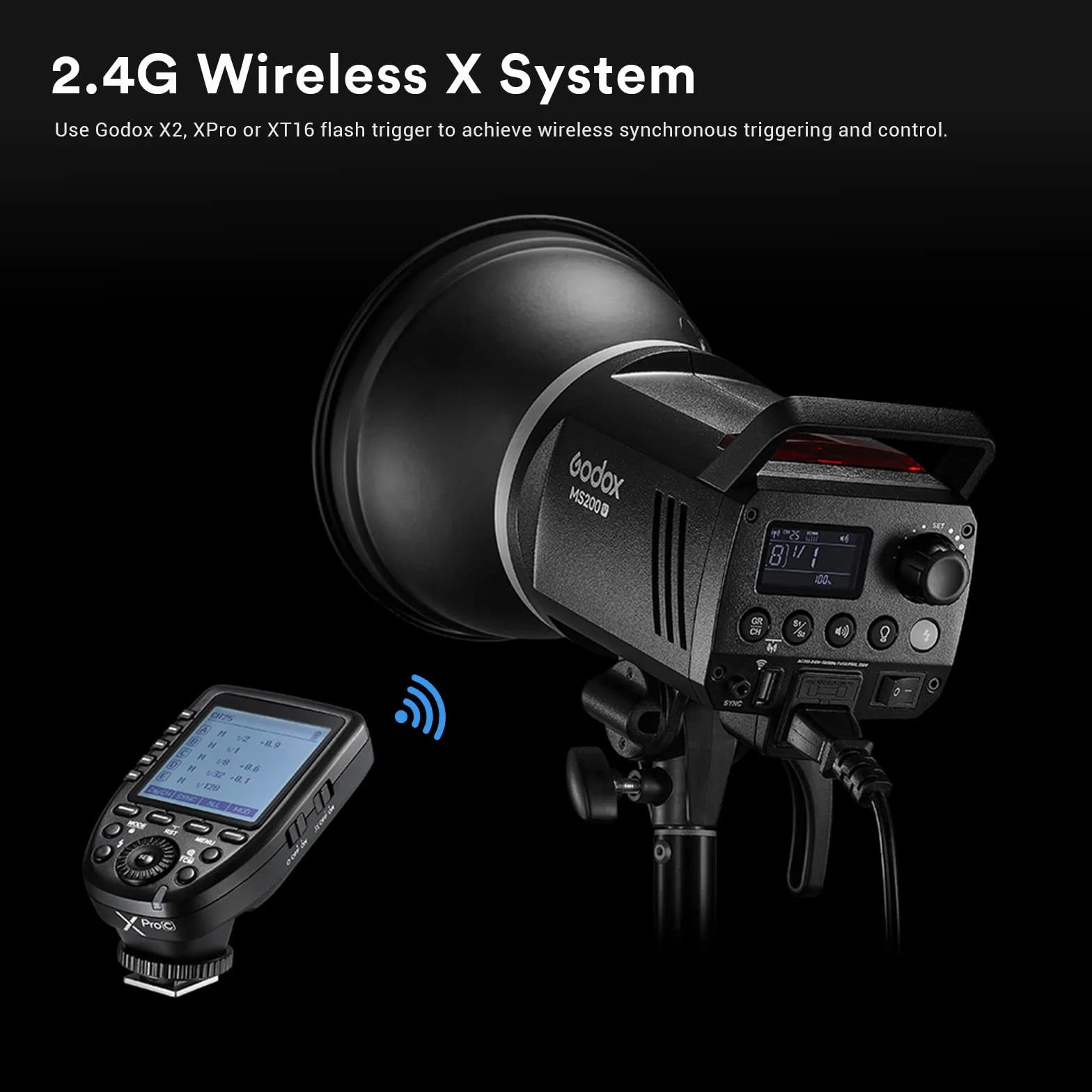 Godox MS200-V MS200V Flash da Studio 200W, GN53 5800K, Tempo di Ricarica 0.1-1.3s, Bowens Mount, sistema 2.4G X per Fotografia Illuminazione Portrai Monoluci Flash Light