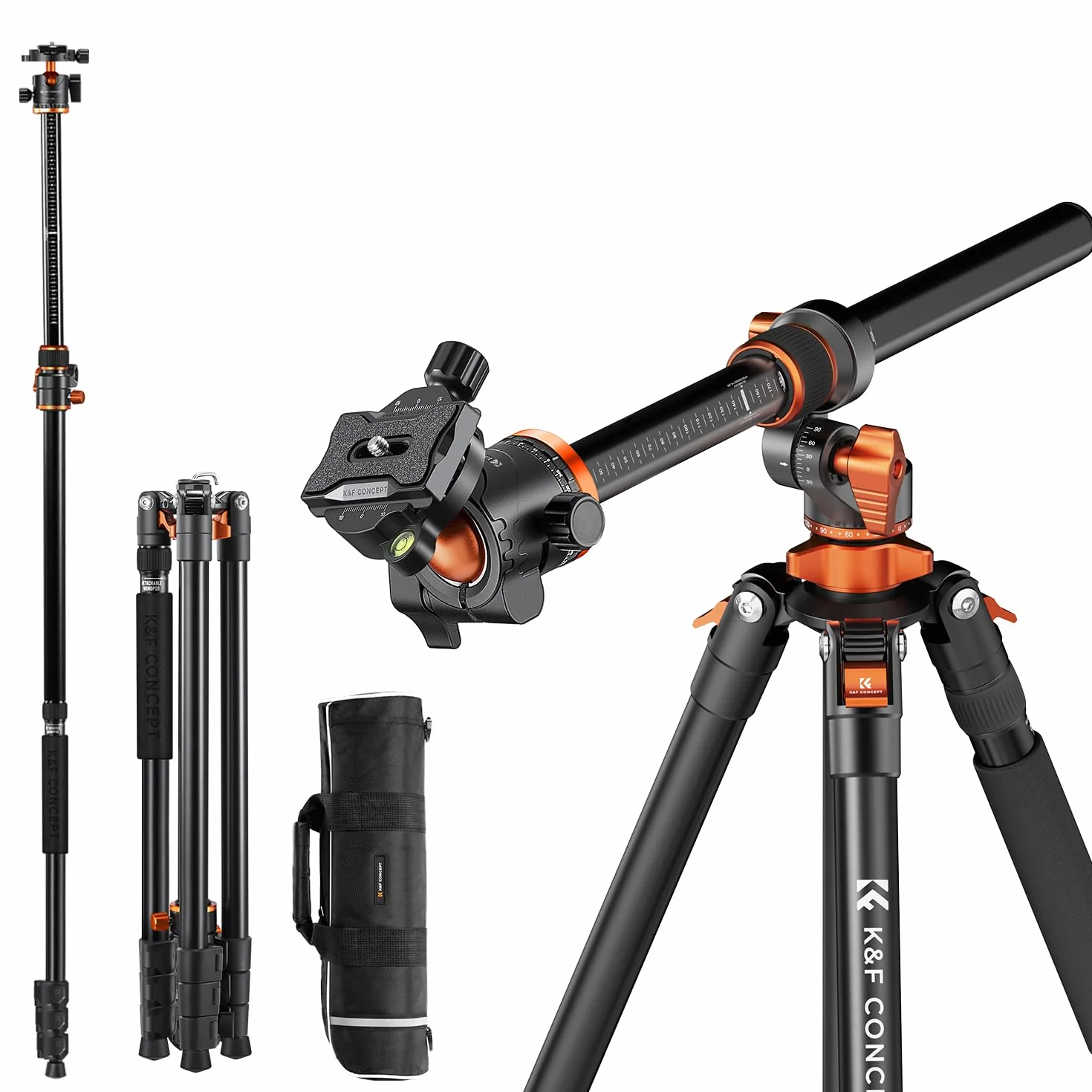 K&F CONCEPT Treppiede per Fotocamera Monopiede, 230cm Treppiede per Video Reflex con Braccio Orizzontale, Treppiede Professionale in Alluminio, con 360° Testa a Sfera per Camera Canon DSLR