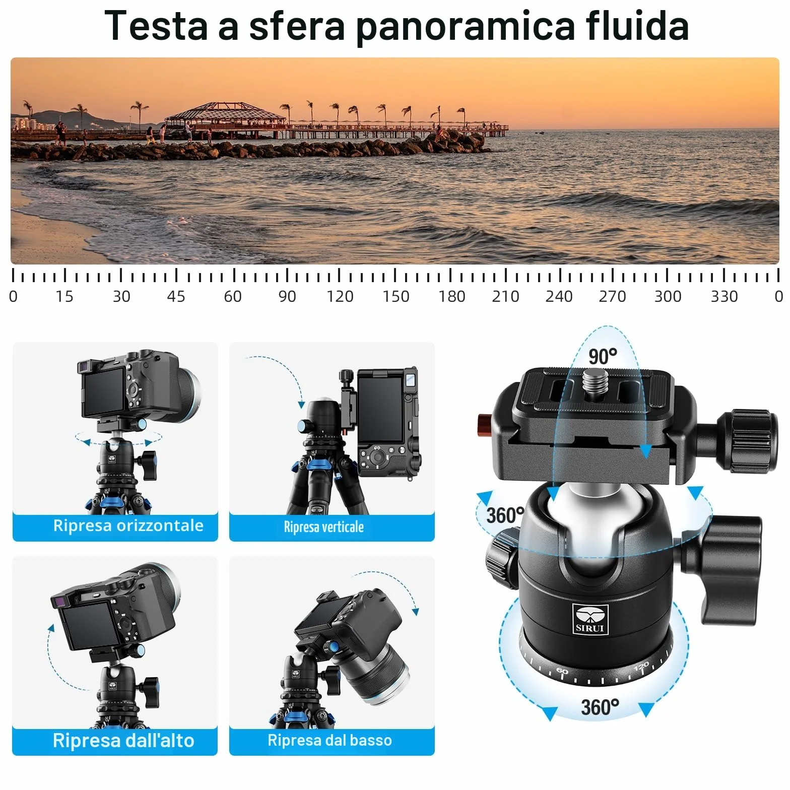 SIRUI Mini Treppiede Fotocamera AM-223, Portatile Compatto Treppiede Carbonio con Testa a Sfera B-00K a 360 Gradi, 13-43CM Treppiede da Viaggio con Piastra a Sgancio Rapido, Carico Massimo 15kg