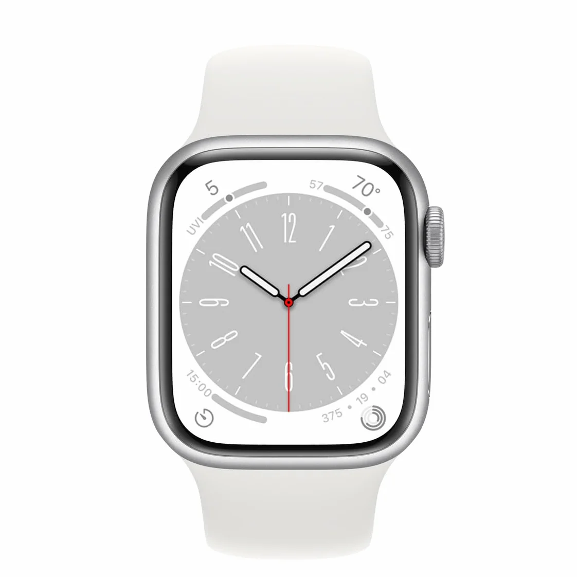 Apple Watch Series 8 (GPS, 45MM) - Case Argento in Alluminio con Cinturino Sport Bianco (Ricondizionato)
