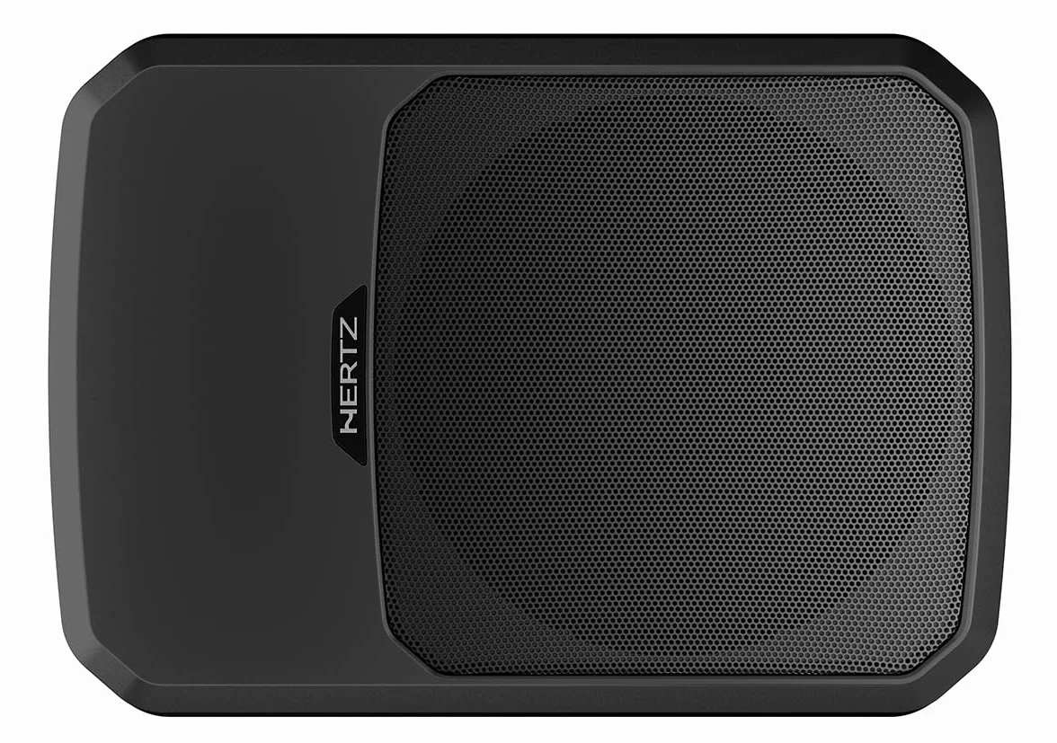 Hertz DBA 201 F – Subwoofer attivo ultra slim da 200mm per auto, 440W Peak, design sottosedile con box in alluminio e amplificatore classe AB integrato. Controllo remoto incluso.