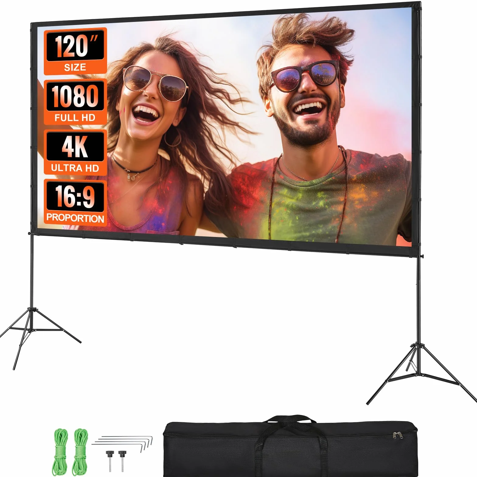 VEVOR Supporto con Schermo di Proiezione Avvolgibile Manuale 120 Pollici 16:9 HD 4K Proiettore Antirughe Tela Ampio Montaggio a Parete Immagine Dettagliata per Home Theater Festa, Telo per Proiettore