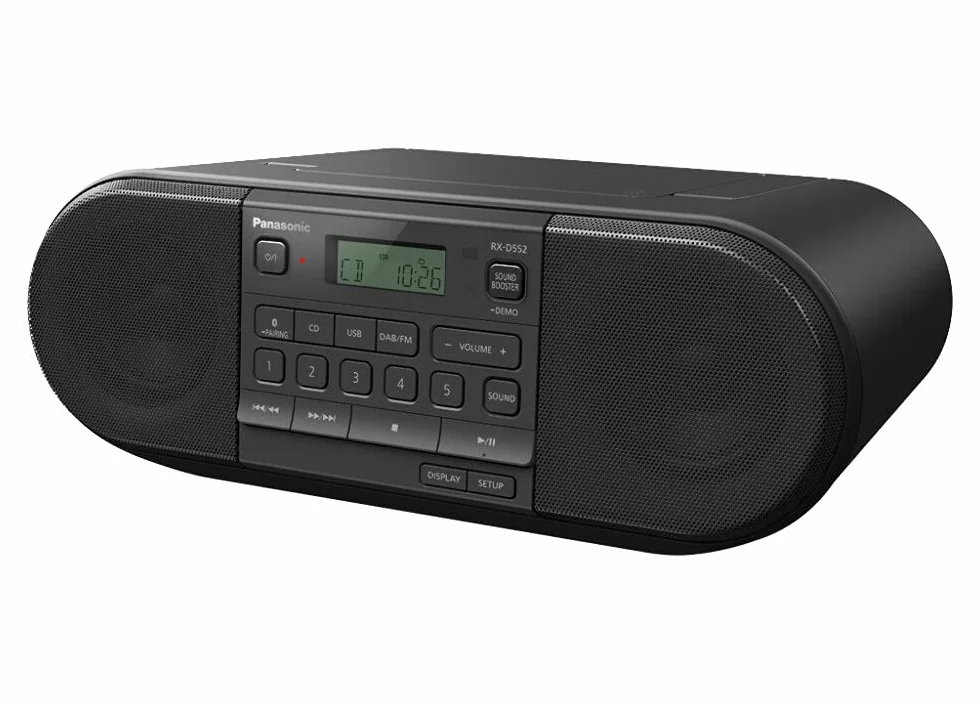 Panasonic RX-D552 Radio DAB+, Bluetooth, Lettore Cd, Design Vintage, 20W, USB, Telecomando Incluso, Portatile, Sound Booster, Nero