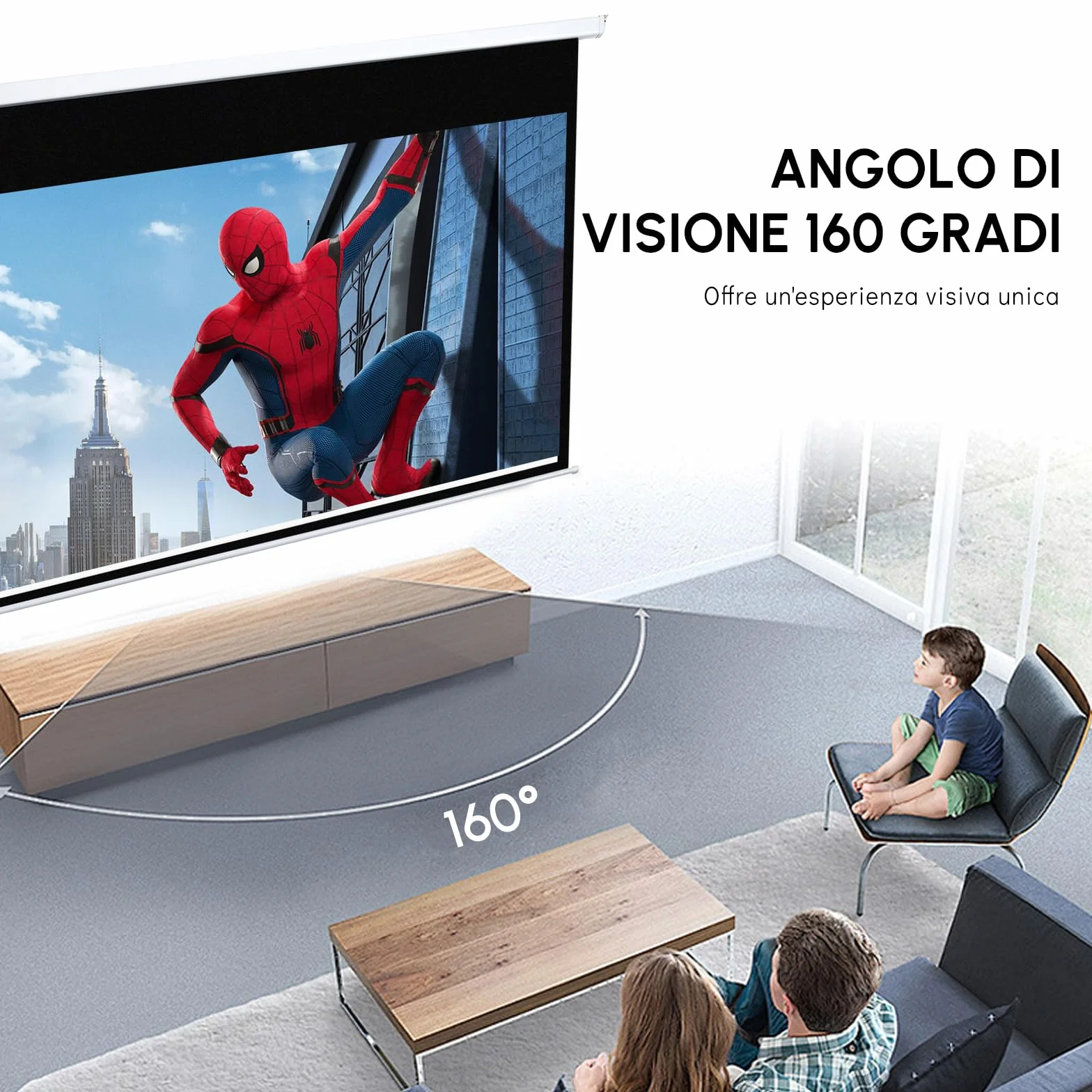 Fabulcozy Schermo di Proiezione Motorizzato, Avvolgibile e a Scomparsa da 100 Pollici Formati 16:9 Bianco per Proiettore 253x168cm