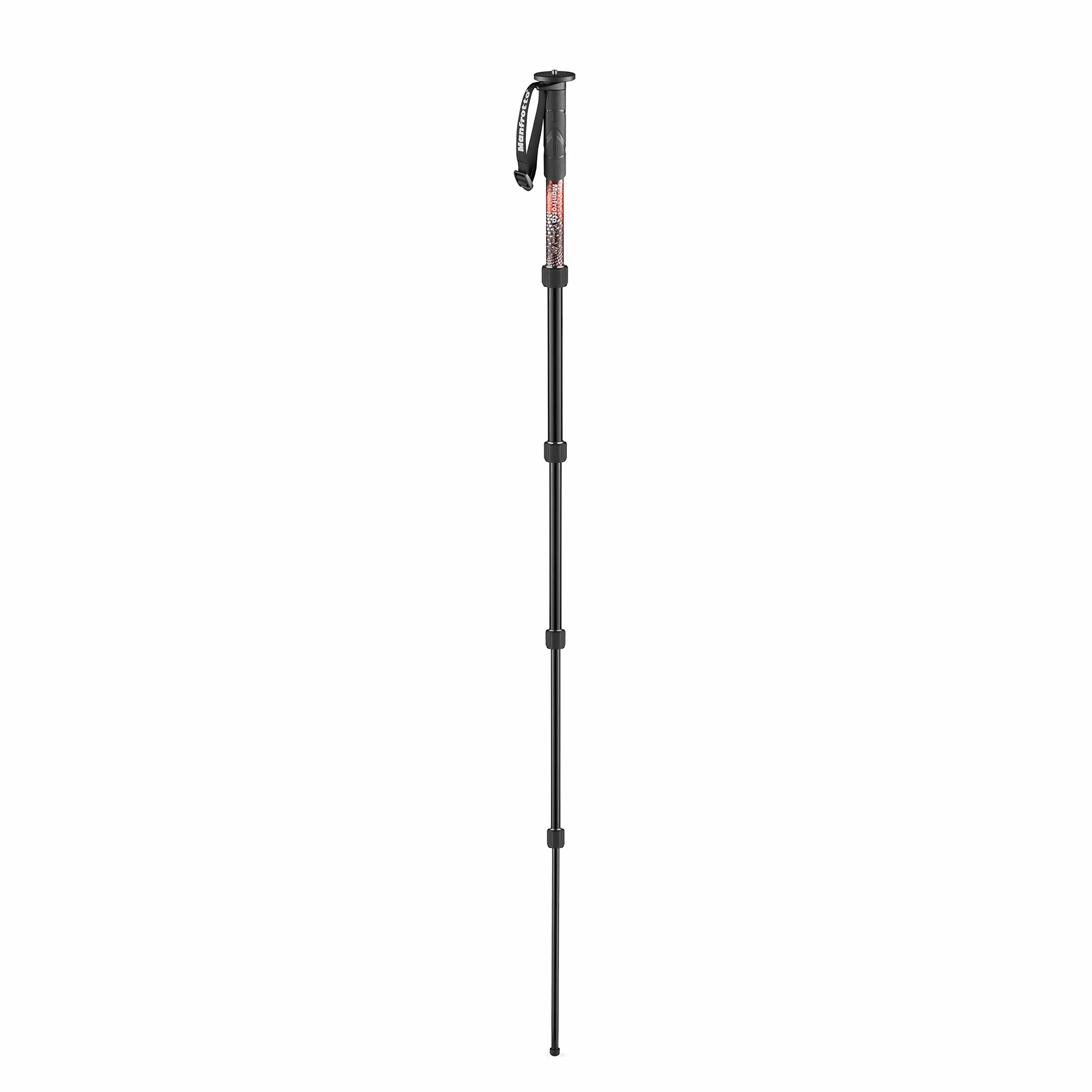 Manfrotto Element MII MMELMIIA5RD, Monopiede Alluminio 5 Sezioni Leggero da Viaggio, Rosso, Fascia da Polso, Impugnatura di Gomma, Twist Lock, Carico 15 kg, per Fotocamere Compatte, Mirrorless, Reflex