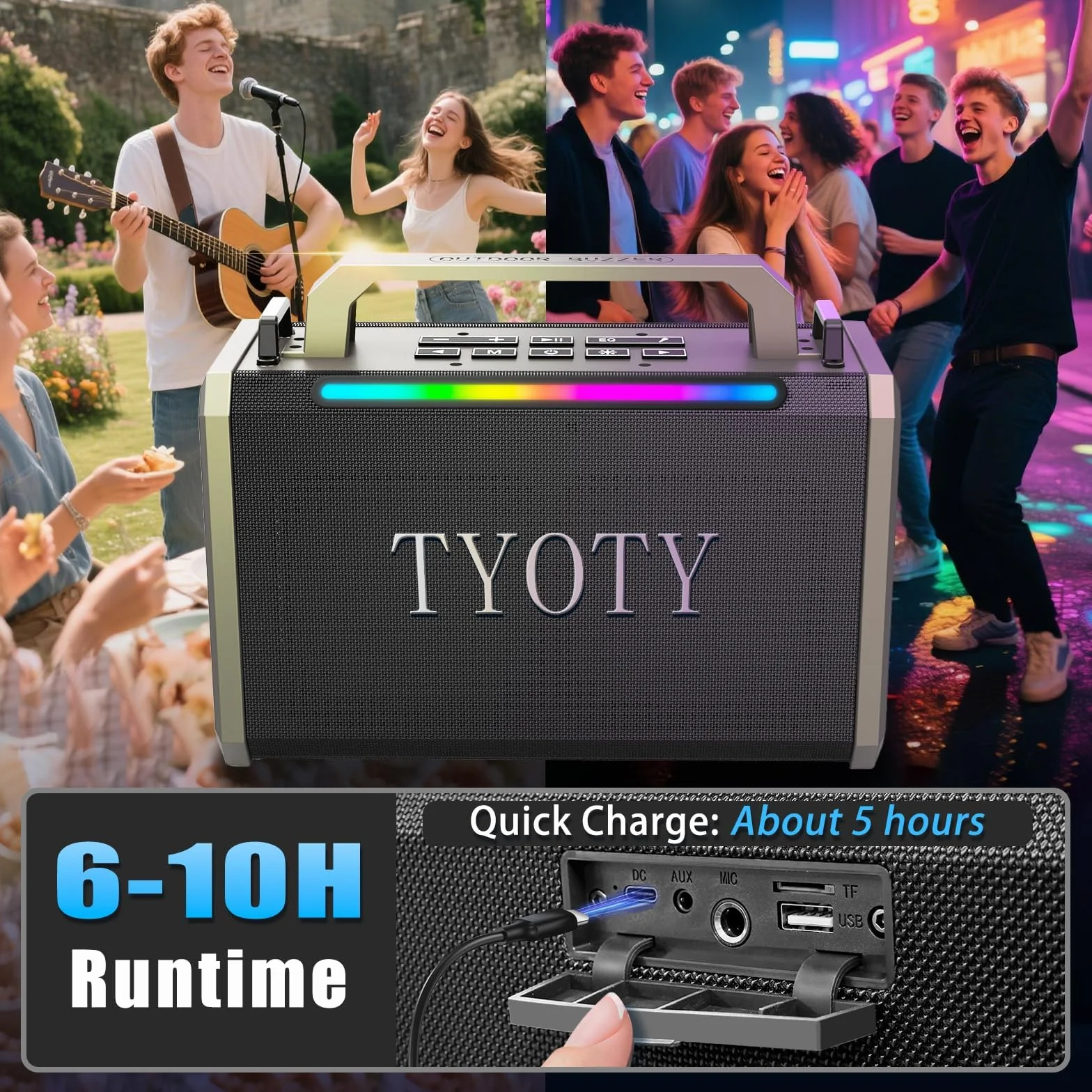Altoparlante Bluetooth portatile da 80 W, suono stereo wireless per esterni, bassi profondi, altoparlanti grandi, potenti e impermeabili IPX5 per feste in casa con luci LED colorate, TWS, EQ, AUX, USB