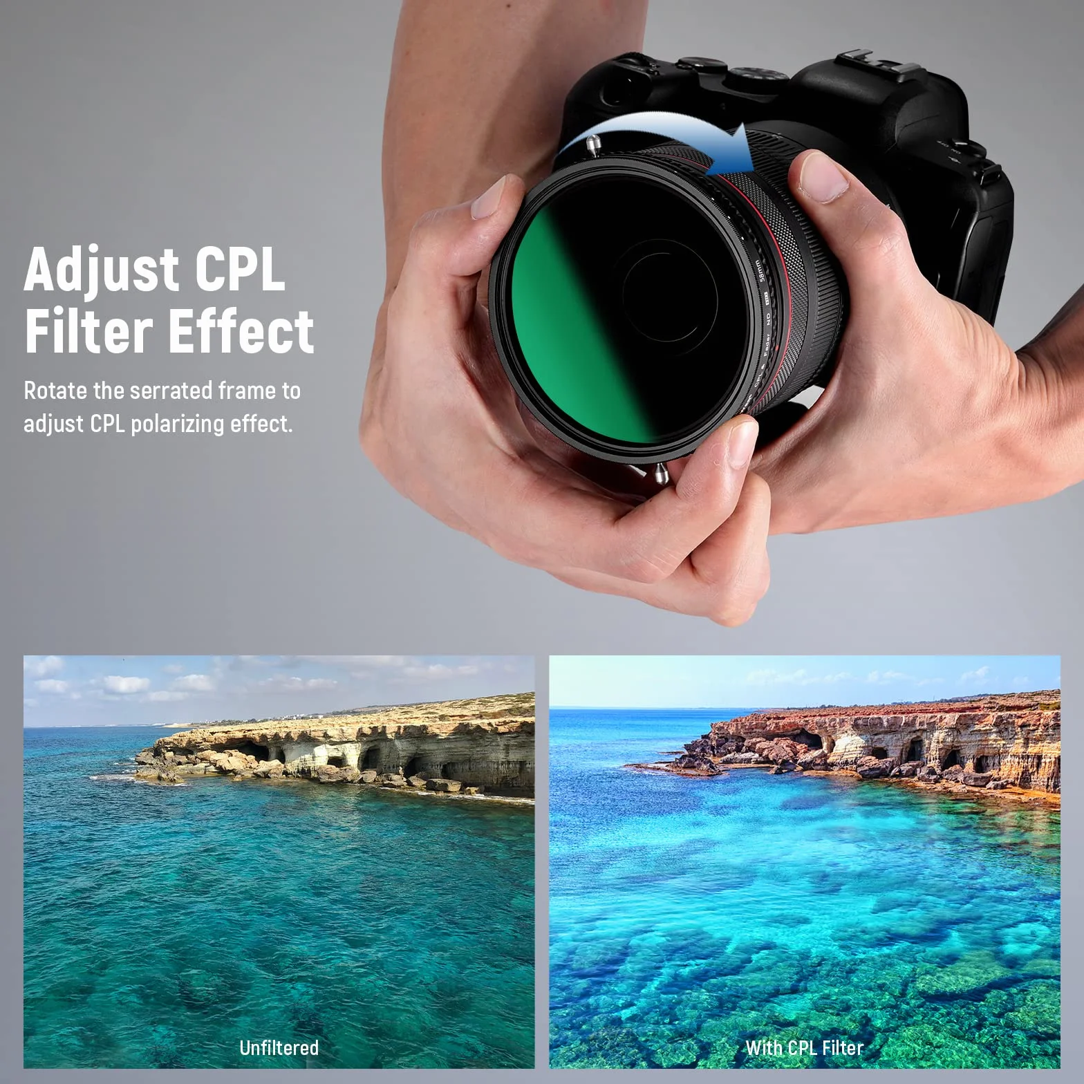 NEEWER 2 in 1 Filtro ND Variabile 58mm ND2-ND32 e CPL(Polarizzatore), senza X/Vetro Ottico HD/multistrato/ultra sottile/idrorepellente/resistente ai graffi