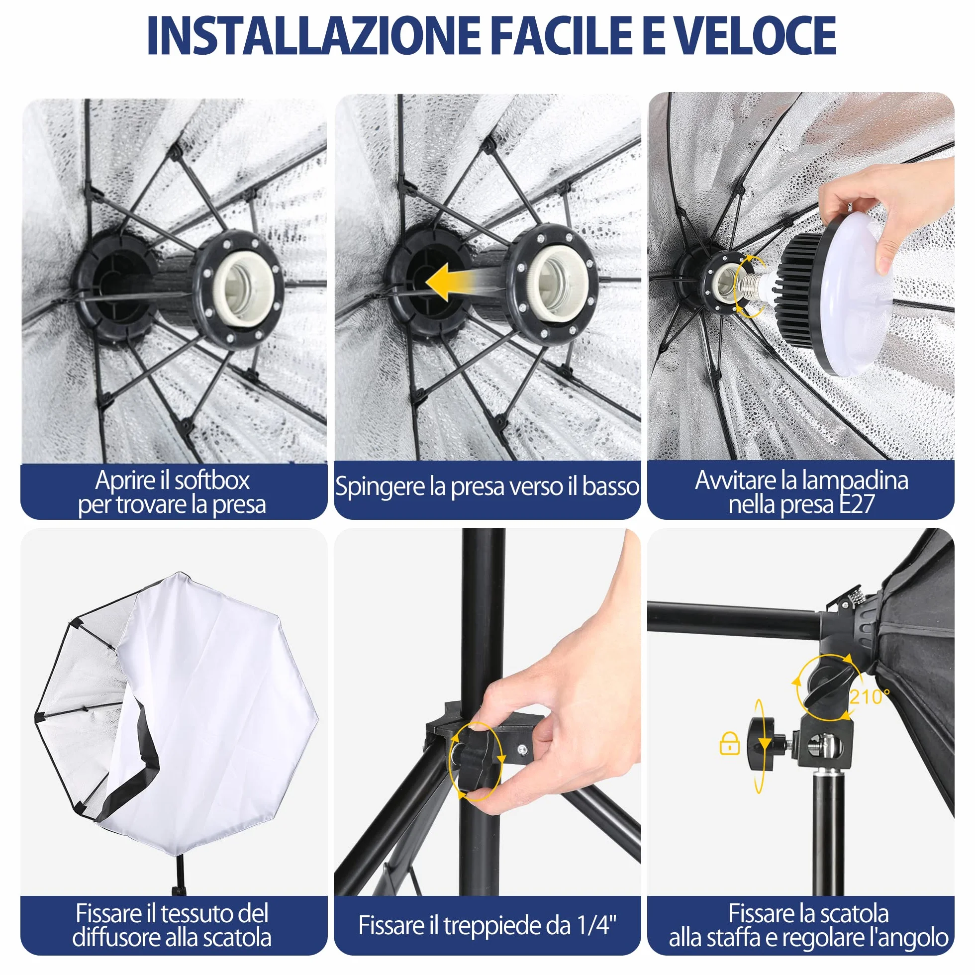 Softbox LED Set Luci per Studio Fotografico Softbox Octagon con 150W E27 Lampadine Dimmerabile 3000~6500K e Supporti Regolabili 2m per Ritratti Foto di Moda Prodotti Video YouTube Live Streaming