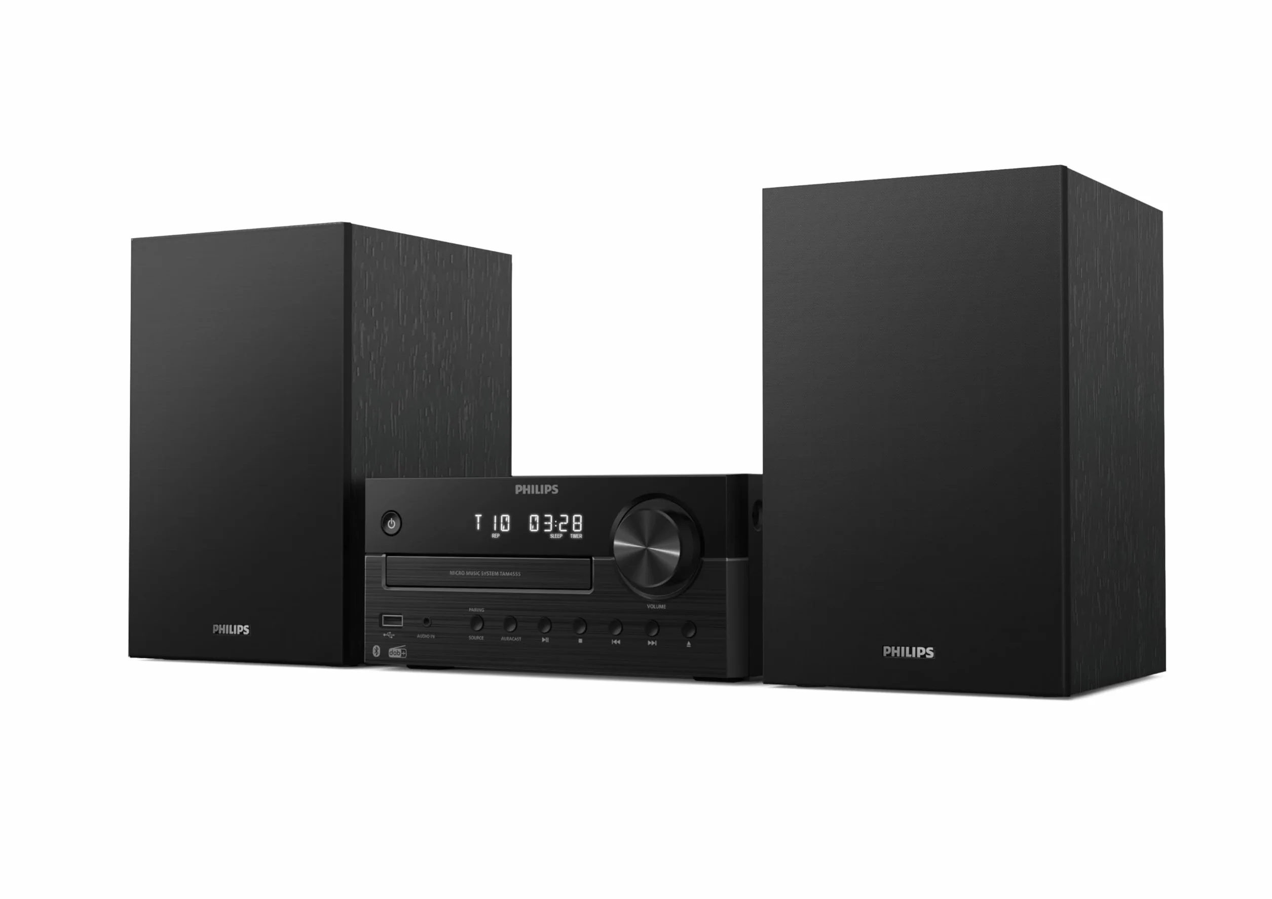 Philips TAM4555M2 Sistema Micro Hi-Fi – 100W, Altoparlanti Bass Reflex, DAB+/FM, CD, USB, Audio-in, Bluetooth 5.4, Auracast, Telecomando, Digital Sound Preset, Imballaggio ecologico