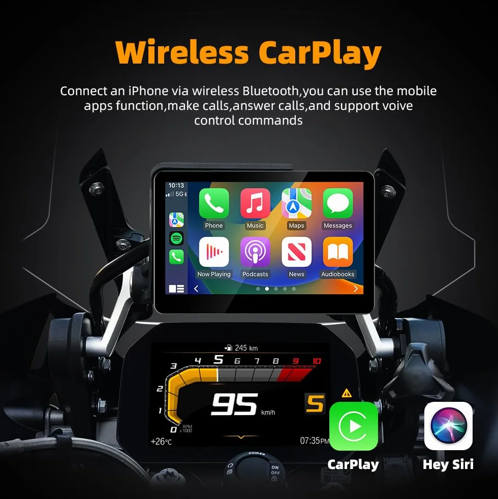 Schermo da 6,2 pollici in alluminio per moto per BMW R1200GS R1250GS R1300GS F850GS F900, CarPlay wireless e display automatico Android (senza staffa/nessun GPS autonomo), compatibile con