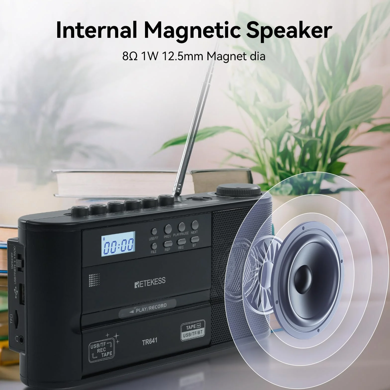 Retekess TR641 Lettore di Cassette Radio Portatile FM AM USB TF Wireless