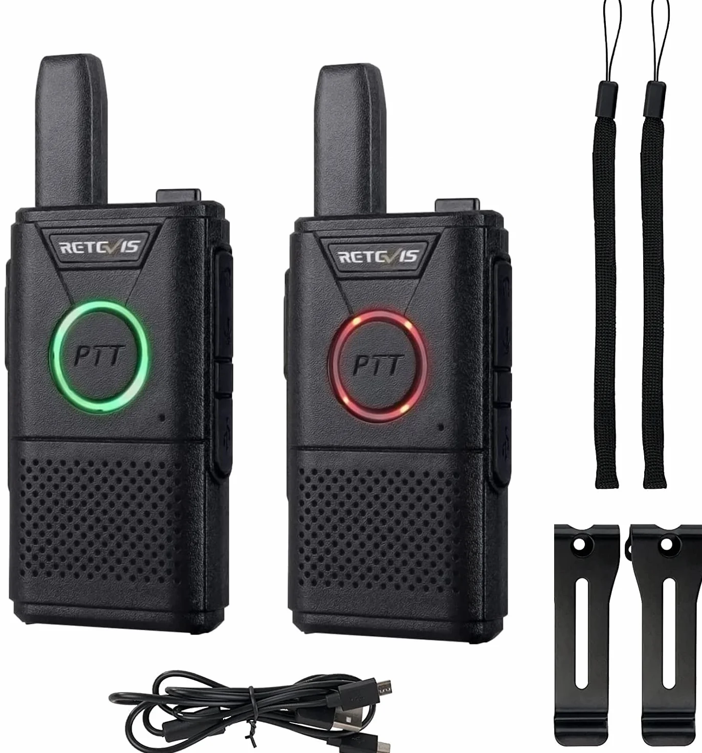 Retevis RT618 Walkie Talkie, PMR446 Senza Licenza 1000 mAh Walkie Talkies Ricaricabili, Ultra-Sottile Doppio PTT Ricetrasmittenti Portatile Mini USB Walkie Talkie (Nero, 1 Coppia)