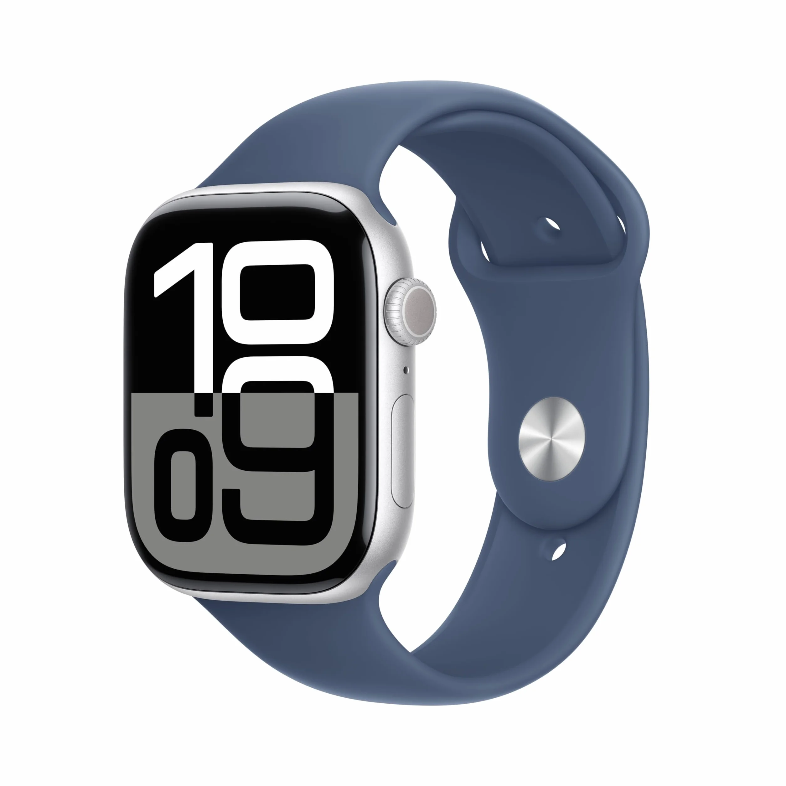 Apple Watch Series 10 [GPS, 46mm] - Case in Alluminio Argento con Cinturino Loop Sportivo Blu Denim, One Size (Ricondizionato)