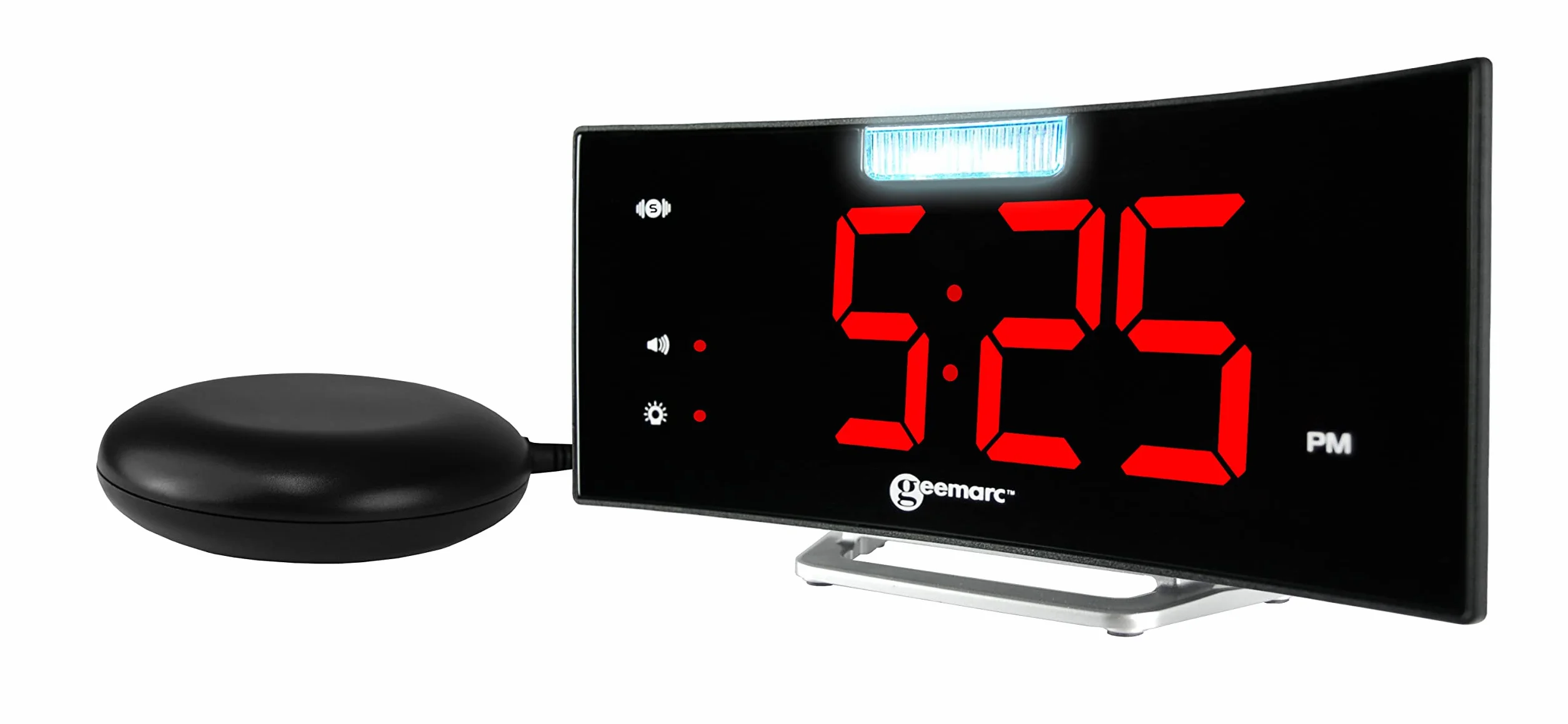 Geemarc Wake 'N' Shake Curve Sveglia con Squillo Forte 95dB Cuscino Vibrante Schermo Luminoso