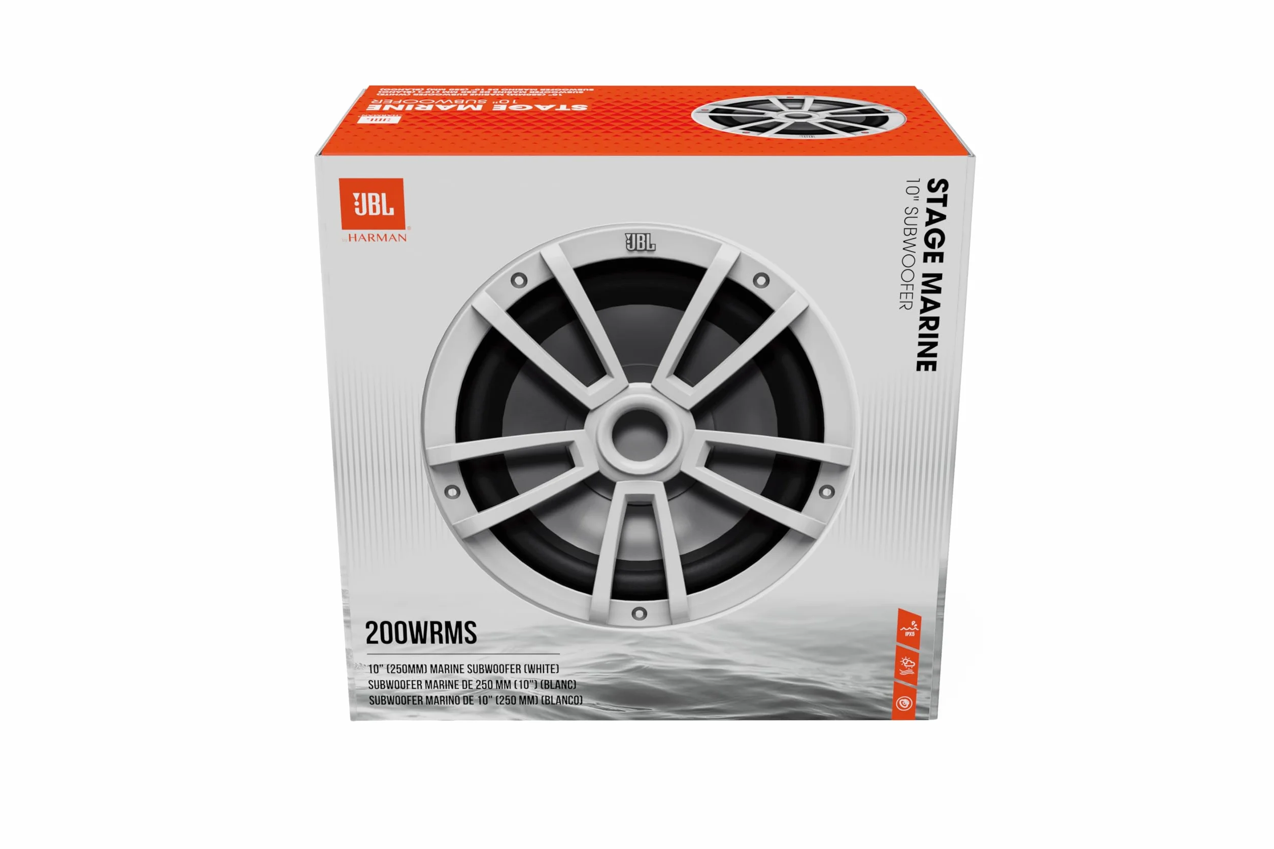 JBL Stage Marine 10 Subwoofer 250mm con 200W RMS e 600W Peak 88dB sensibilità 30Hz–250Hz 4 ohm design marino resistente ideale per imbarcazioni offrendo bassi profondi e prestazioni affidabili