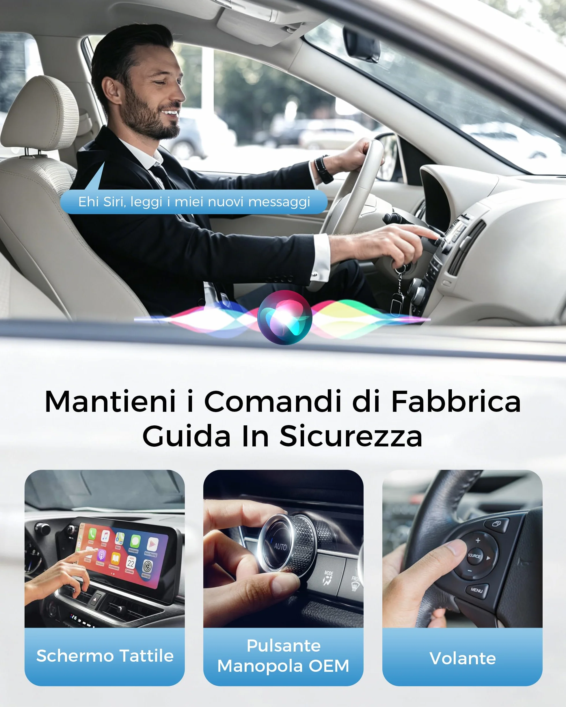 Adattatore CarPlay Wireless Dual Core Wi-Fi 5.8 GHz Bluetooth V5.3 per Apple iPhone iOS 10+ Veicoli CarPlay Cablata 2016