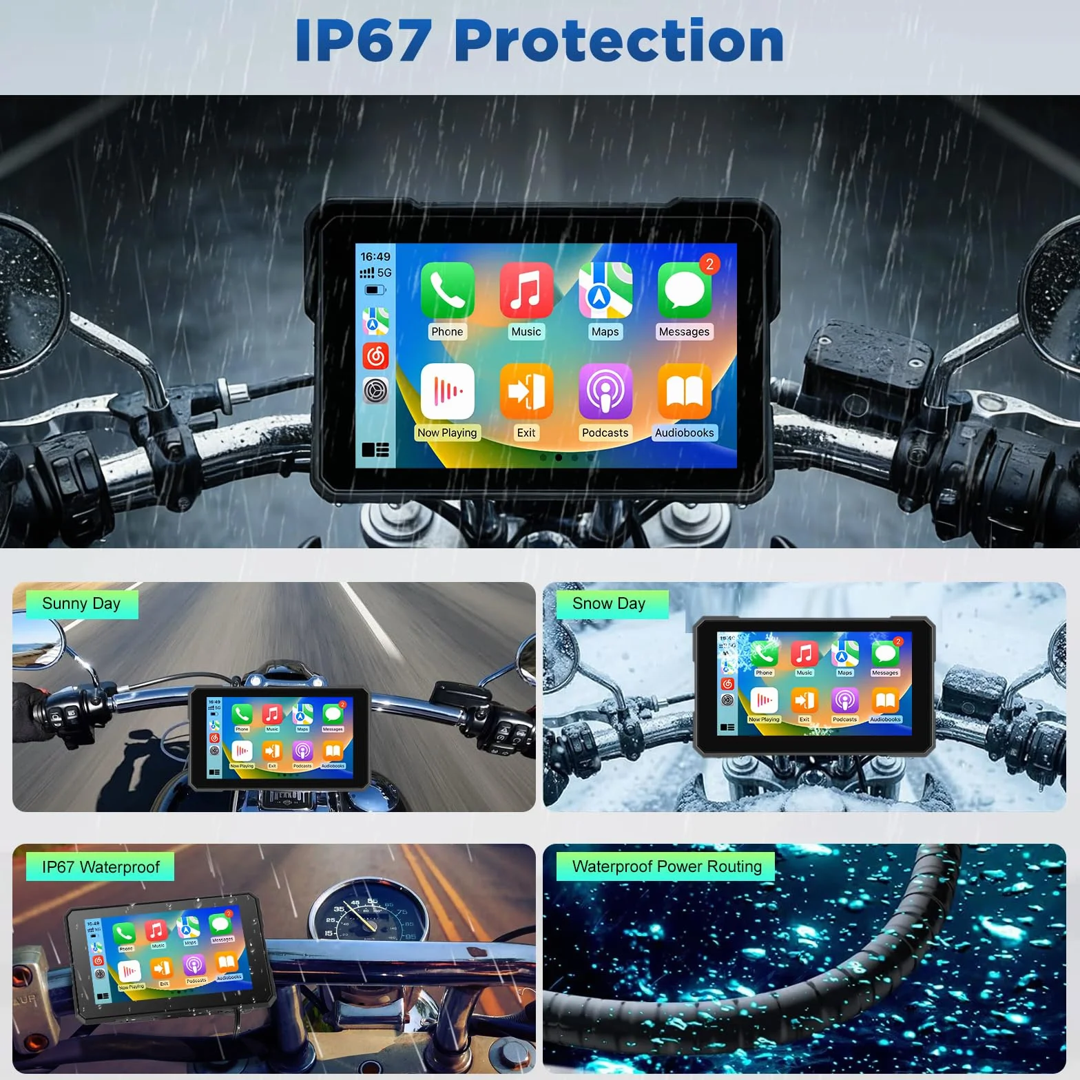 5 Pollici Navigatore Moto con Wireless CarPlay e Android Auto, Impermeabile IP67, Monitoraggio Della Pressione Dei Pneumatici, Navigazione GPS e Controllo Vocale - per Tutte le Motociclette