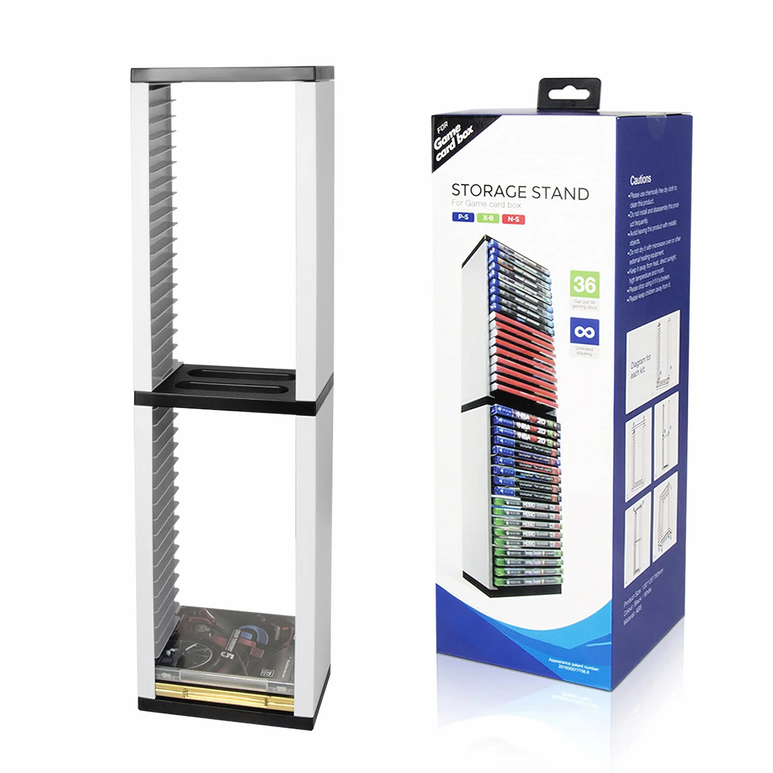 iFCOW Torre di Archiviazione per Giochi PS5, Porta Dischi con Scaffalo per 36 CD, Custodia e Supporto per PS5/PS4/Xbox Series X/Xbox one
