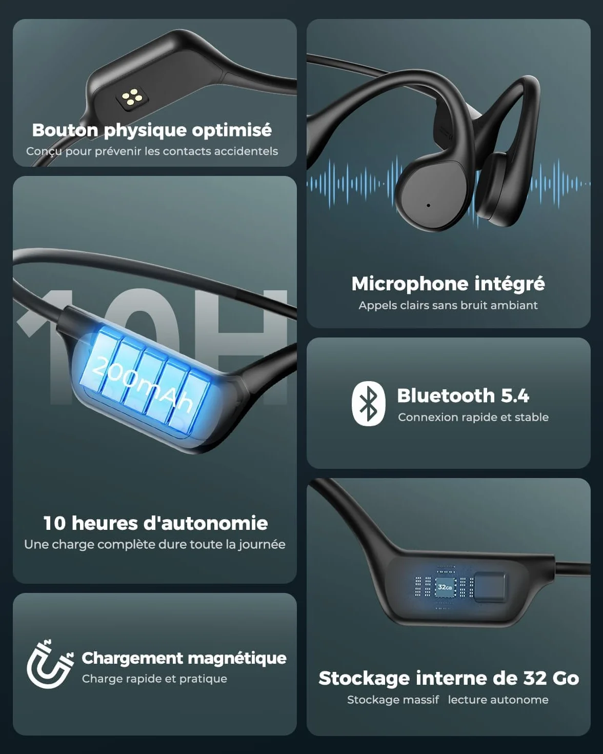 Cuffie a Conduzione Ossea, Cuffie per Nuoto, Memoria MP3 da 32GB, Cuffie Open-Ear Bluetooth 5.4, Impermeabilità IPX8, 10 Ore di Autonomia, Per Nuoto e Corsa