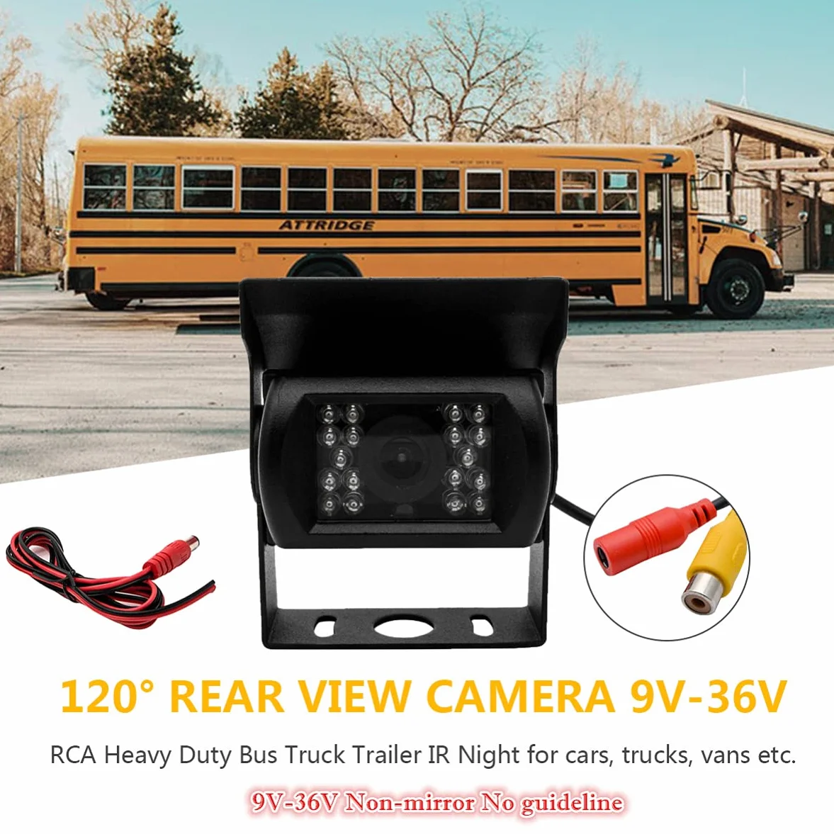 Telecamera per retromarcia per auto, telecamera di backup HD 9V-36V, telecamera CCD per vista frontale impermeabile per autobus per rimorchi per camion con visione notturna a 18 LED IR