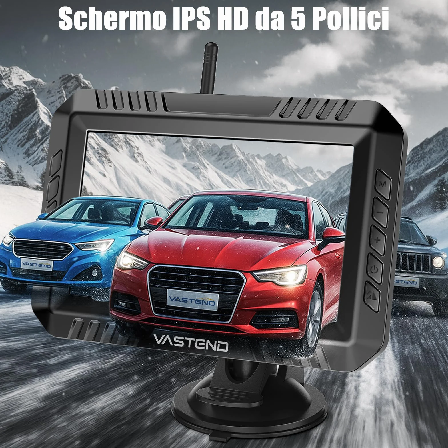 Sistema Wireless Telecamera di Retromarcia con Monitor da 5", 1080P HD, Visione Notturna, Impermeabile IP67, Portata 200m, per Auto, Camion, Furgoni, Camper (VE-5A)