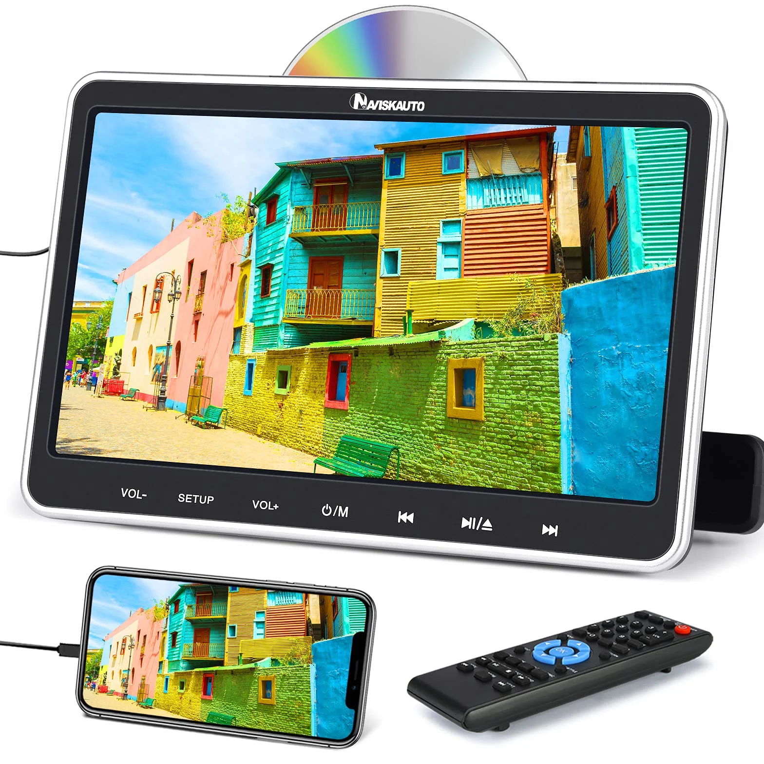 NAVISKAUTO Lettore DVD da Poggiatesta per Auto da 10,1" Supporta HDMI/Regione free/USB/SD/AV-in/AV-out/cavo AUX, 18 Mesi di Garanzia