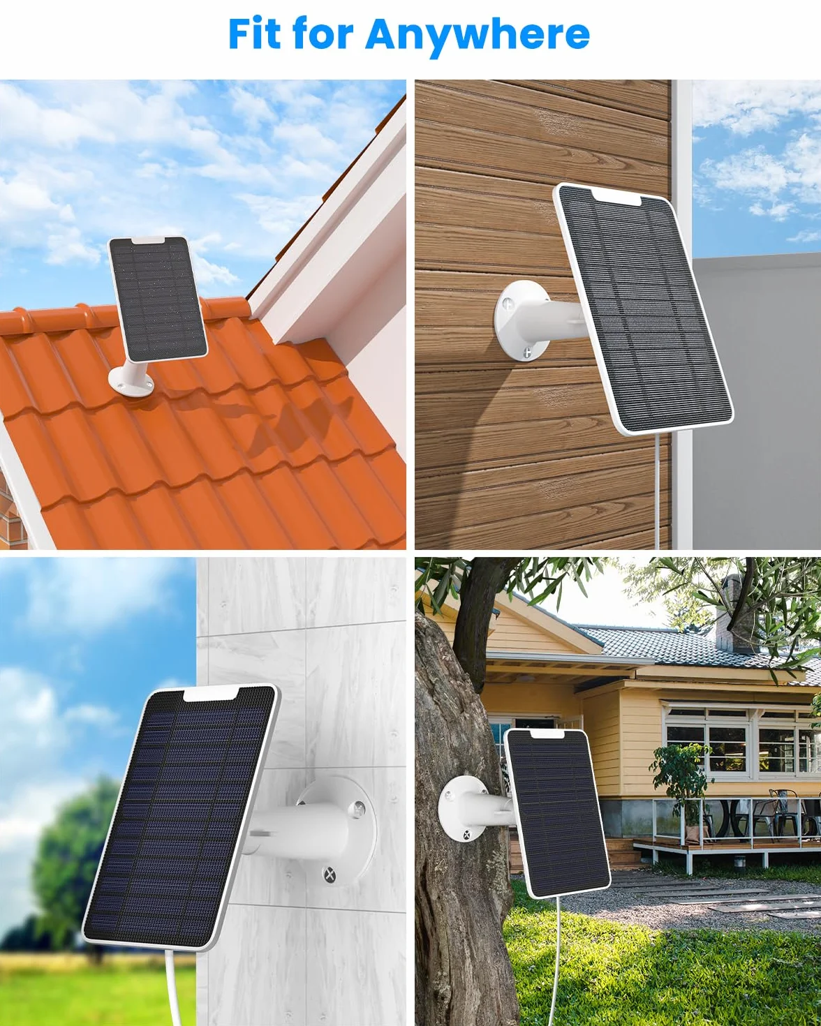 Caricatore per pannello solare compatibile con fotocamera Arlo Essential Spotlight/XL, caricatore per pannello solare Arlo Essential da 5 W, impermeabile IP65, cavo micro USB da 3 m e montaggio a